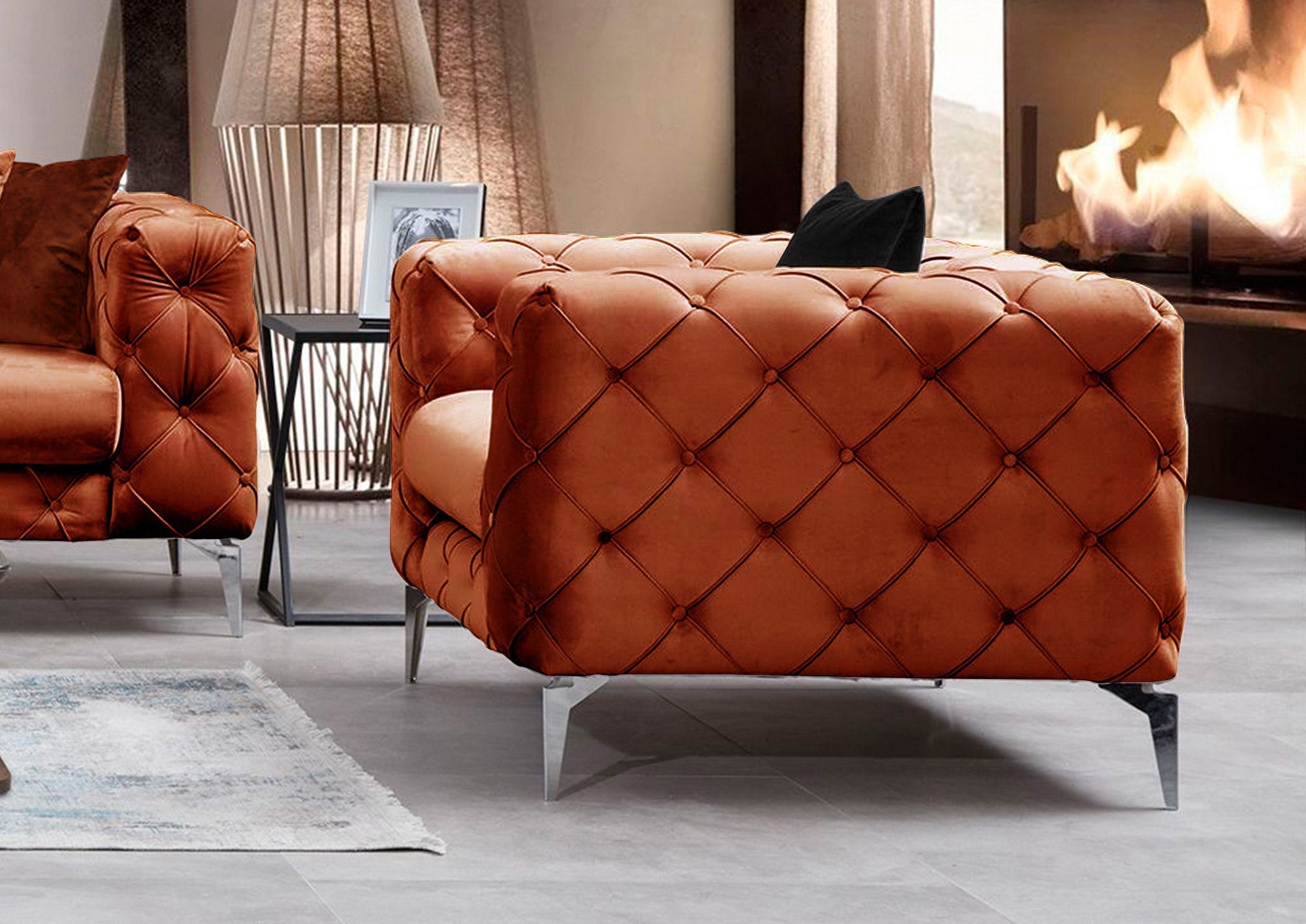 Poltrona – 108 cm x 70 cm x 90 cm – Laranja – Madeira de faia e Aglomerado