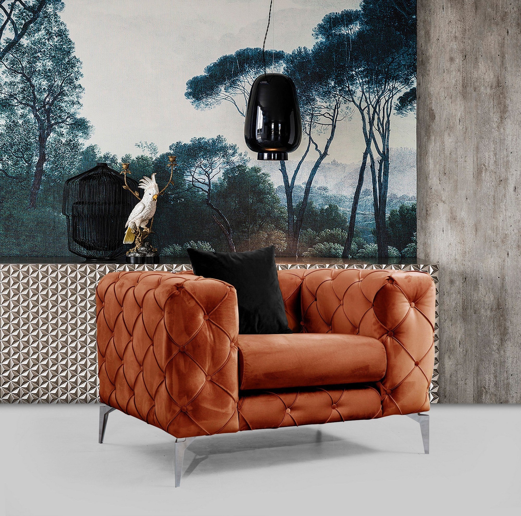Poltrona – 108 cm x 70 cm x 90 cm – Laranja – Madeira de faia e Aglomerado