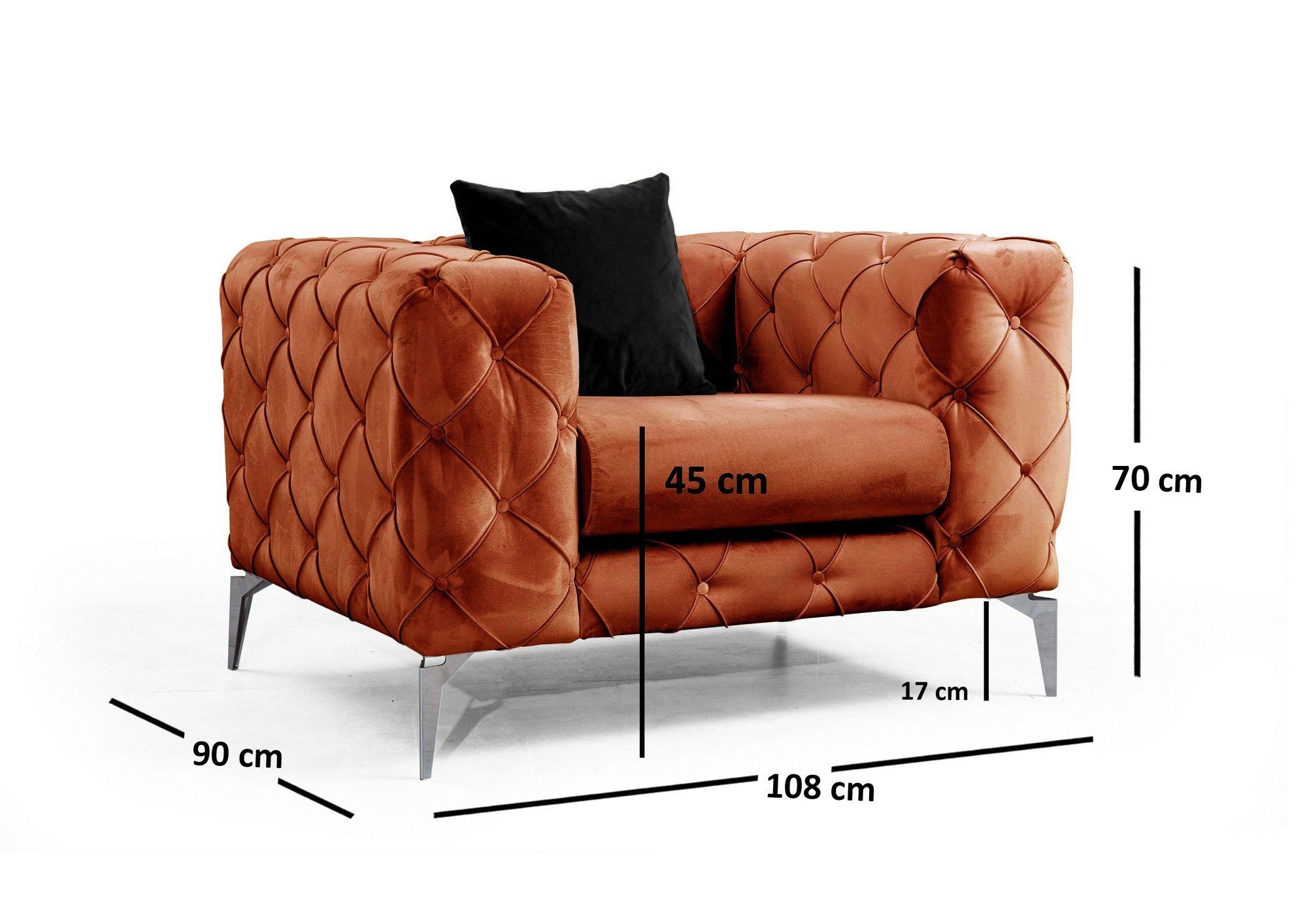 Poltrona – 108 cm x 70 cm x 90 cm – Laranja – Madeira de faia e Aglomerado