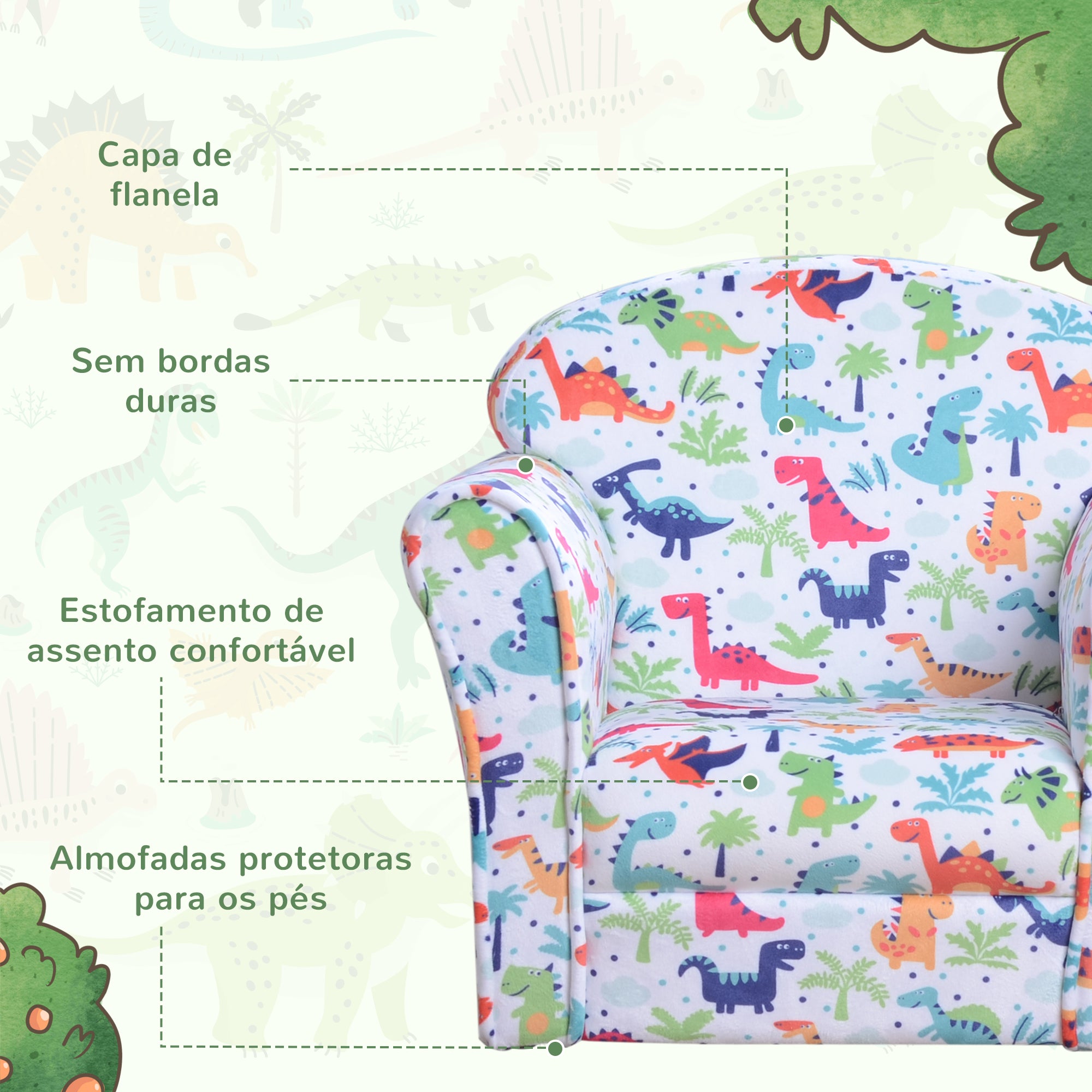 Poltrona Infantil Multicor 50x39x44 cm - Estrutura de Madeira e Estofado em Flanela