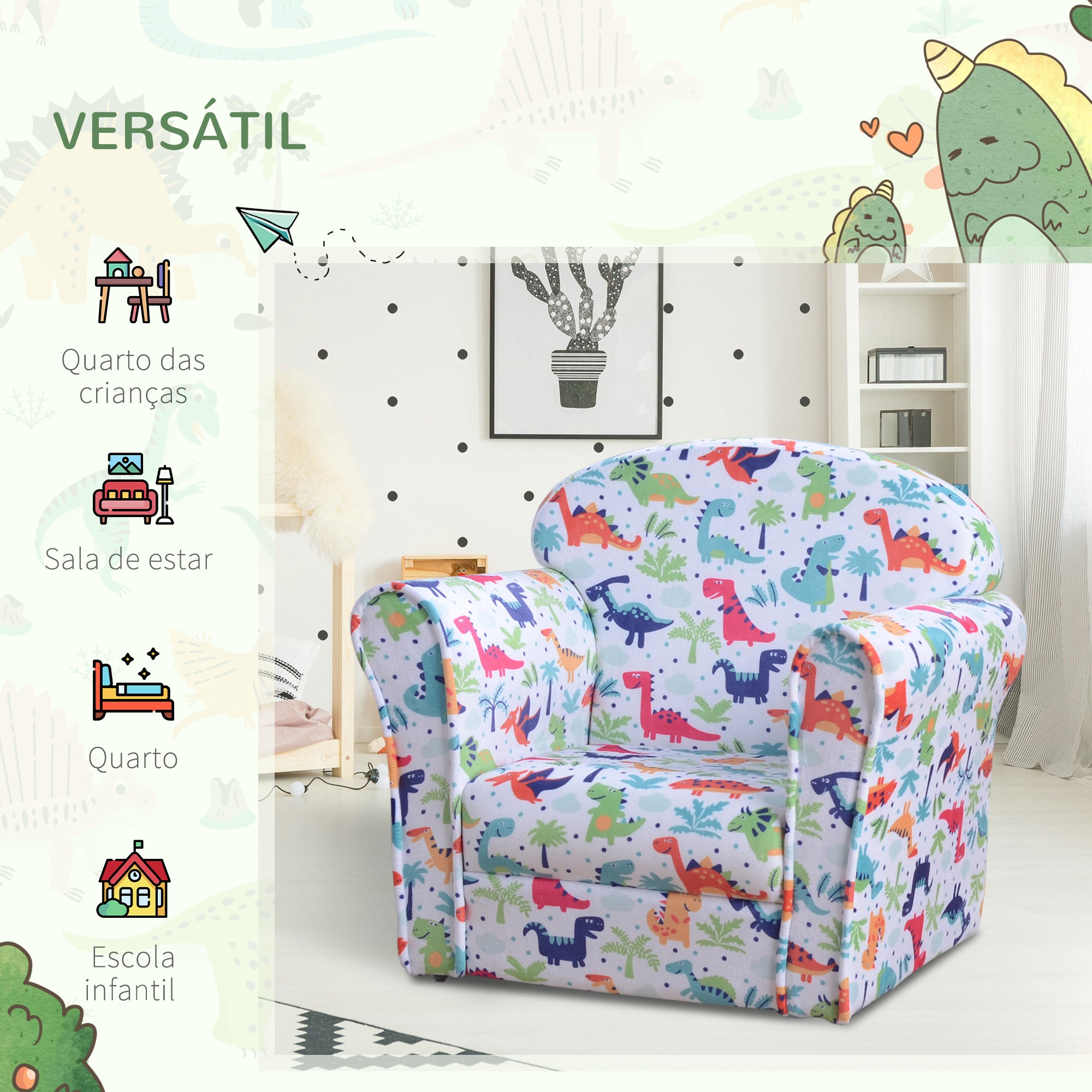 Poltrona Infantil Multicor 50x39x44 cm - Estrutura de Madeira e Estofado em Flanela
