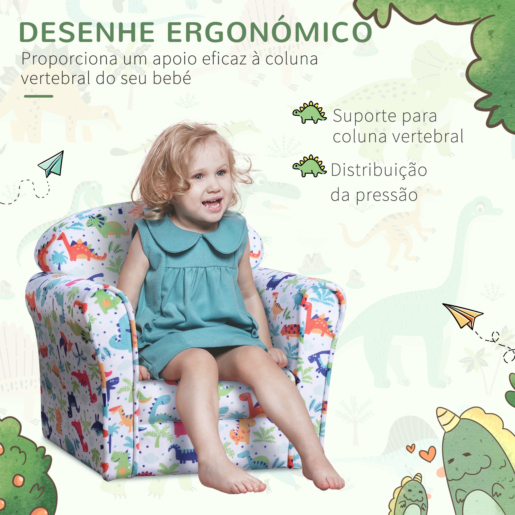 Poltrona Infantil Multicor 50x39x44 cm - Estrutura de Madeira e Estofado em Flanela