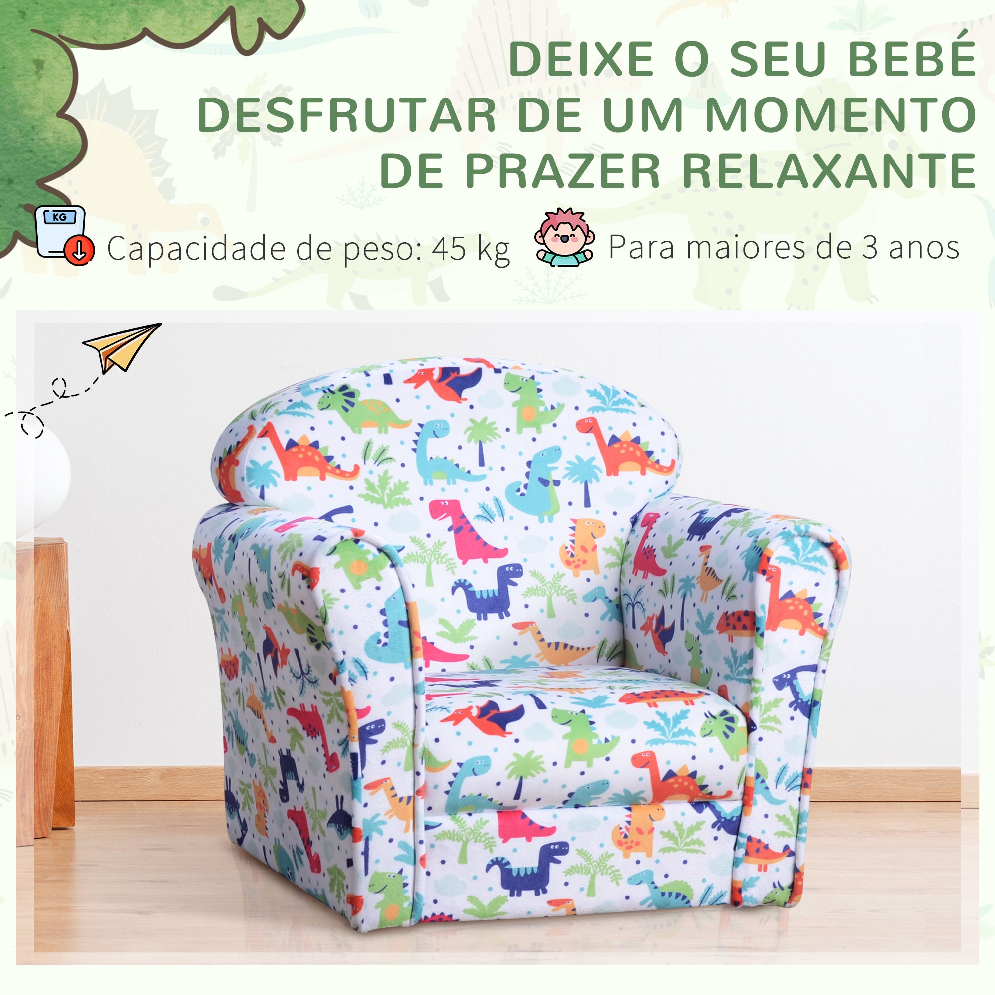 Poltrona Infantil Multicor 50x39x44 cm - Estrutura de Madeira e Estofado em Flanela