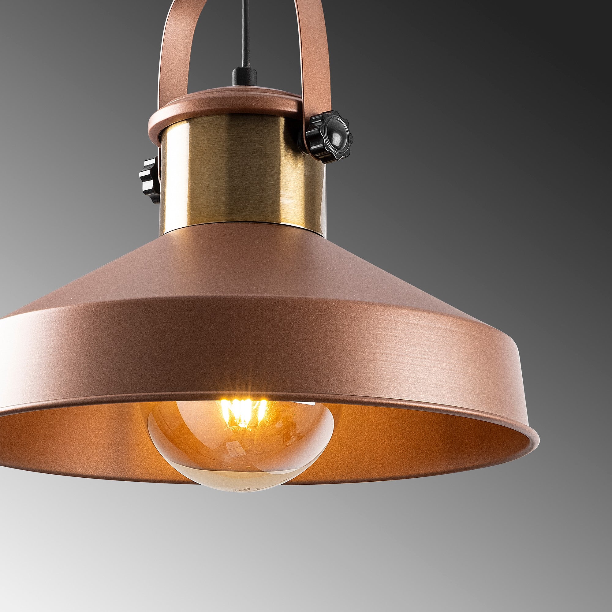 Candeeiro de Teto – 35 x 35 cm, altura 134 cm – Cobre – Metal