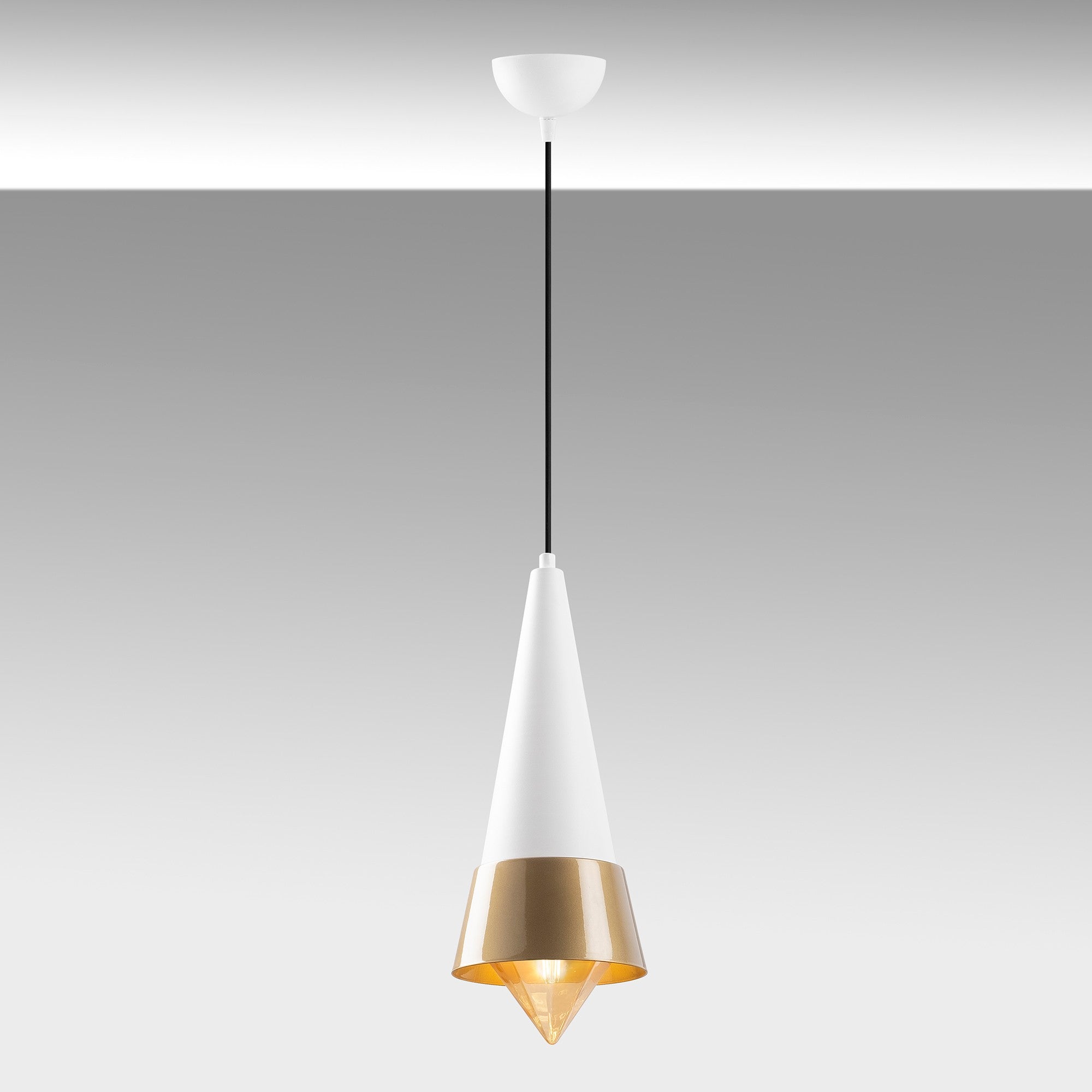 Candeeiro de Teto moderno – 19x19 cm – Branco e Dourado – Metal