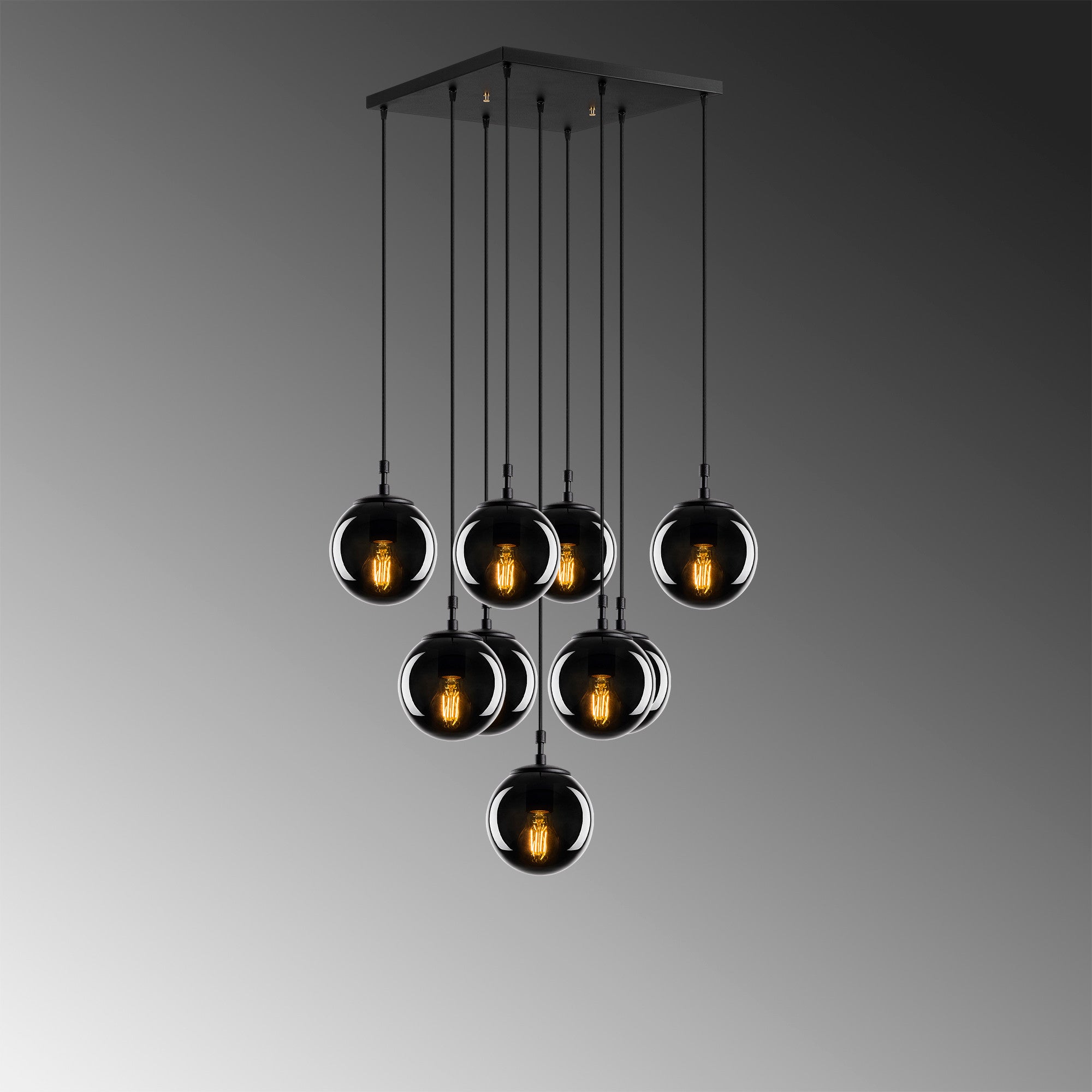 Candeeiro de Teto – 78 x 78 cm – Preto e Fumado – Ferro