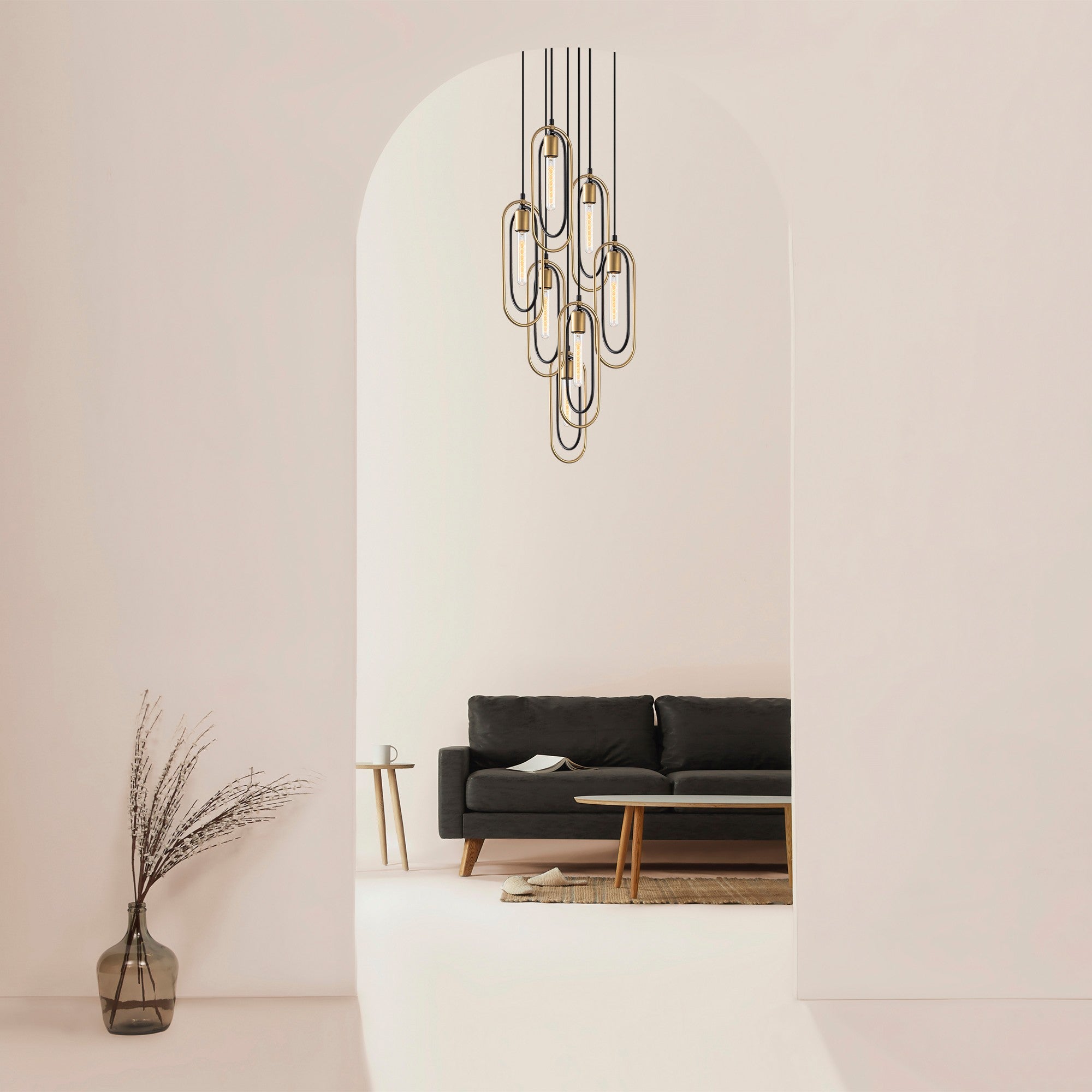 Candeeiro de Teto moderno – 48 x 48 cm – preto e dourado – metal