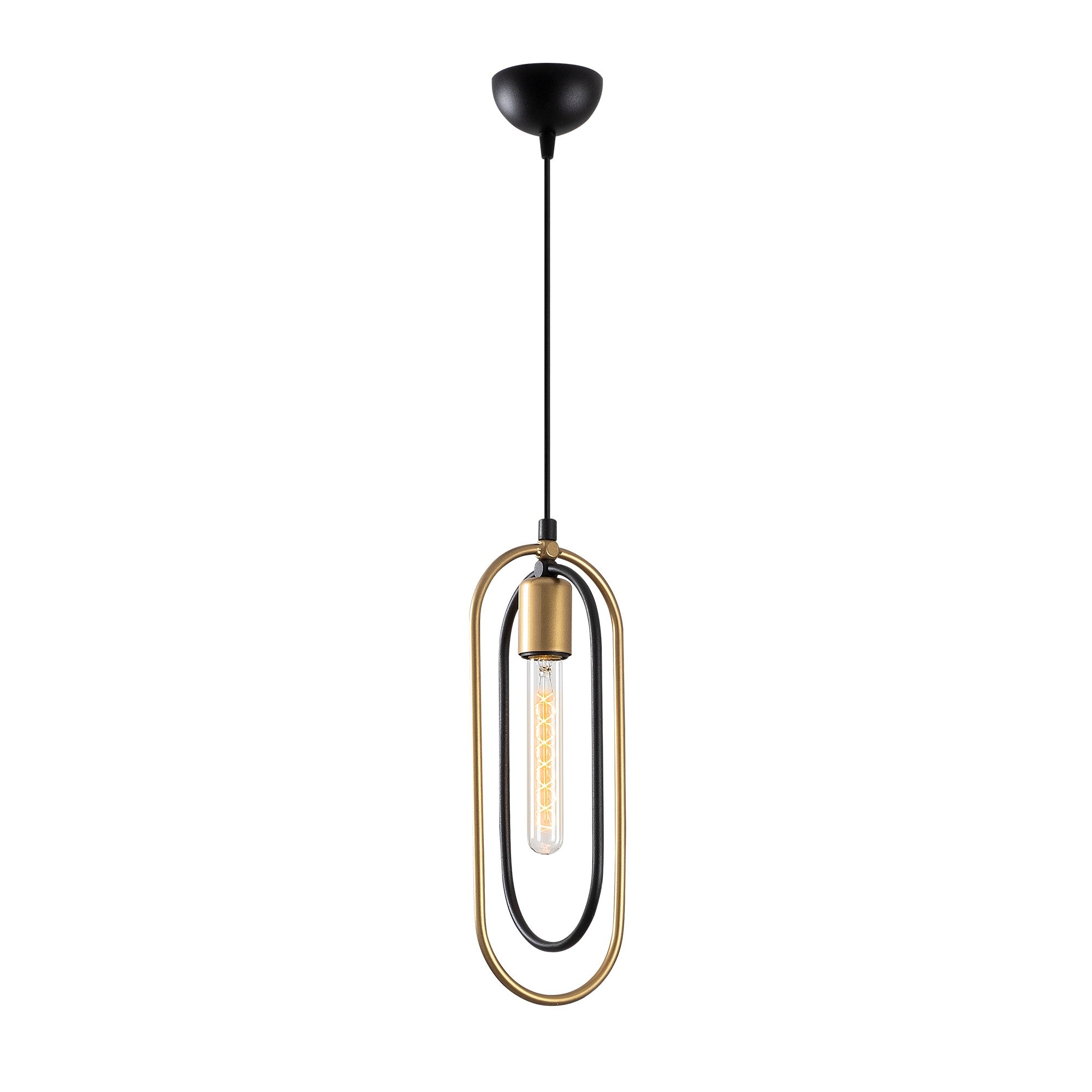 Candeeiro de Teto moderno – 132 cm de altura – Preto e dourado – Metal