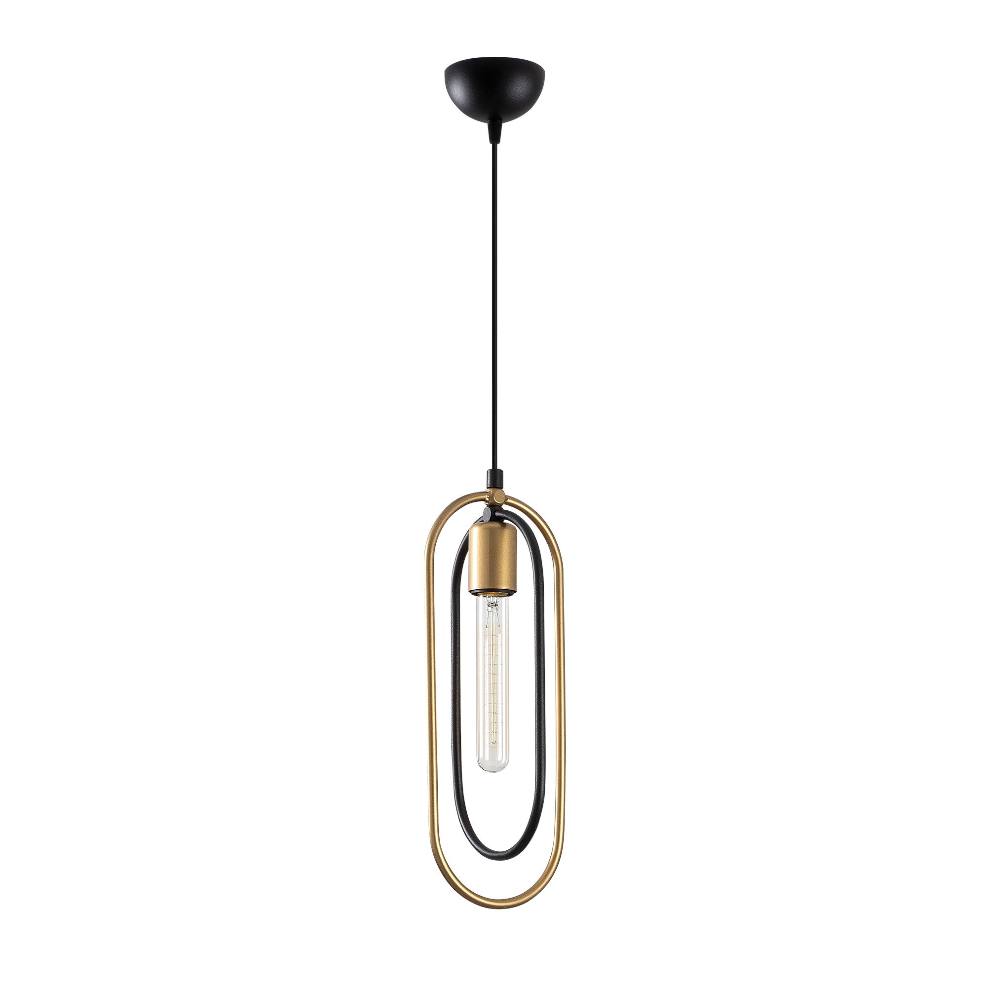 Candeeiro de Teto moderno – 132 cm de altura – Preto e dourado – Metal