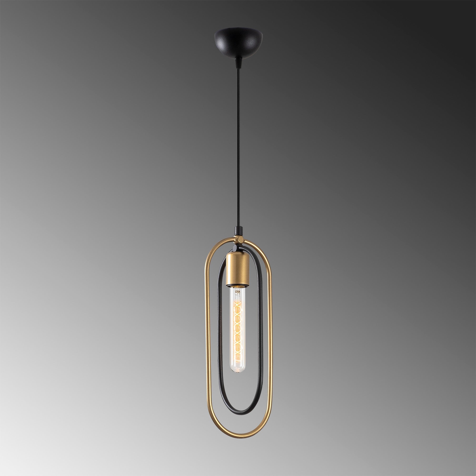 Candeeiro de Teto moderno – 132 cm de altura – Preto e dourado – Metal