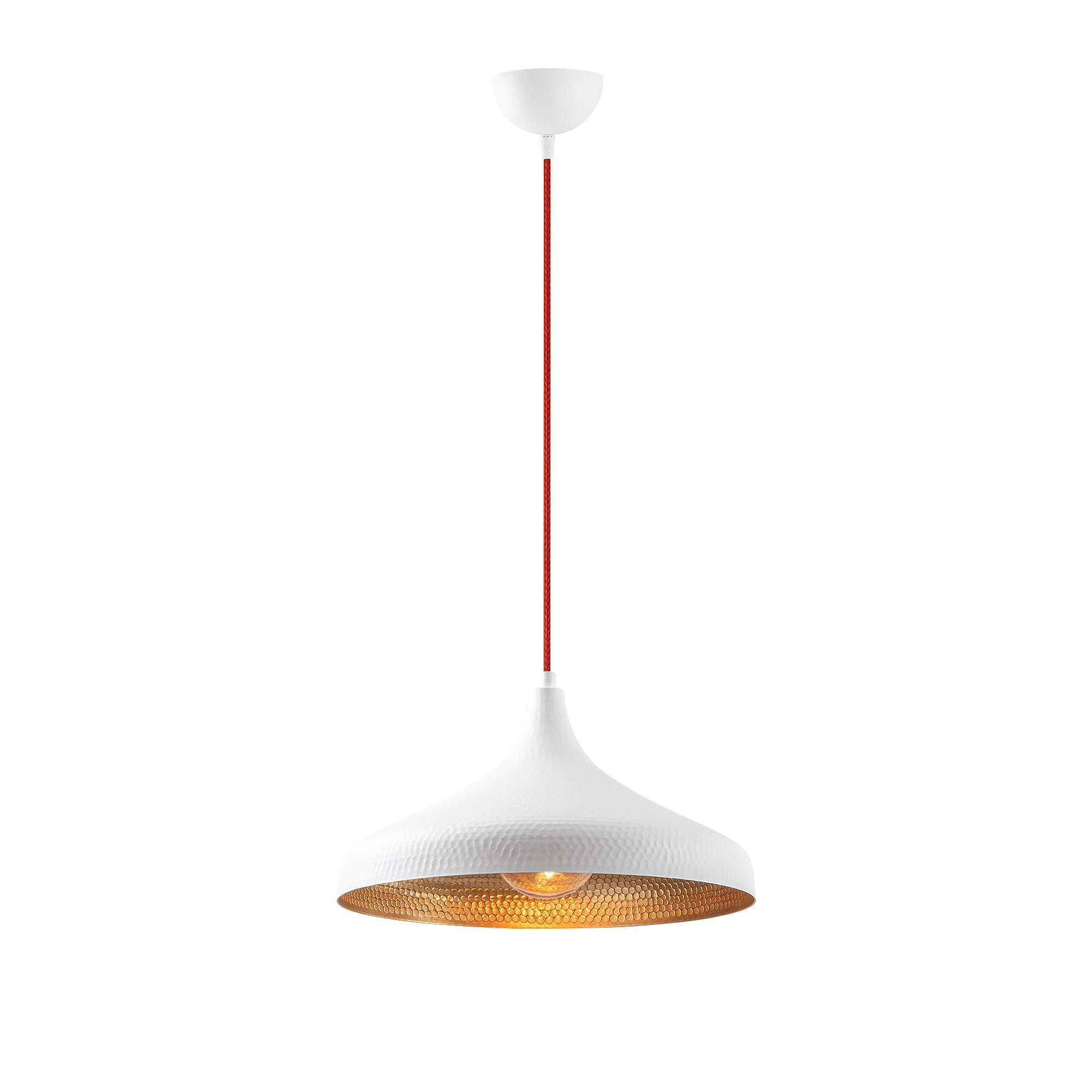 Candeeiro de Teto – 36x36 cm, Altura 118 cm – Branco e Vermelho – Metal