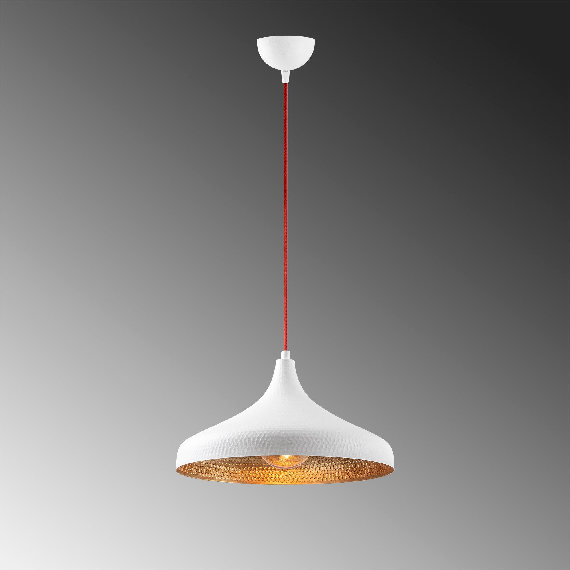 Candeeiro de Teto – 36x36 cm, Altura 118 cm – Branco e Vermelho – Metal