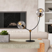 Candeeiro de Mesa Estilo Escandinavo, Corpo em Metal Preto, 48 x 17 cm, Altura 59 cm, Tampa de Vidro, 2 Soquetes E27, Cabo de 200 cm | Solução de Iluminação Elegante e Moderna