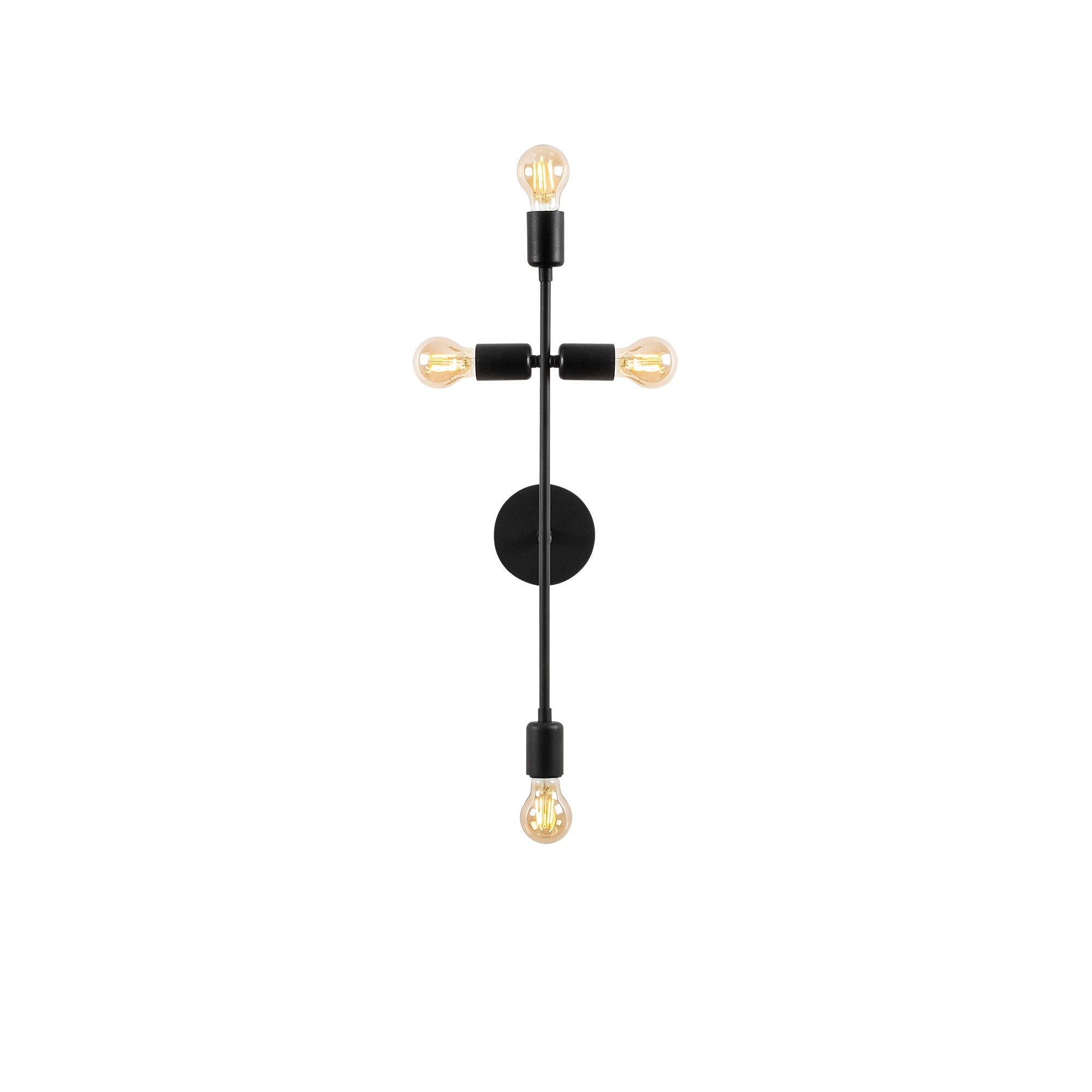 Candeeiro de Parede preta moderna, 62 cm de altura, corpo de metal, 20 x 15 cm | 4 x E27 máx. 40 W, IP20 | Iluminação elegante para decoração de casa e escritório