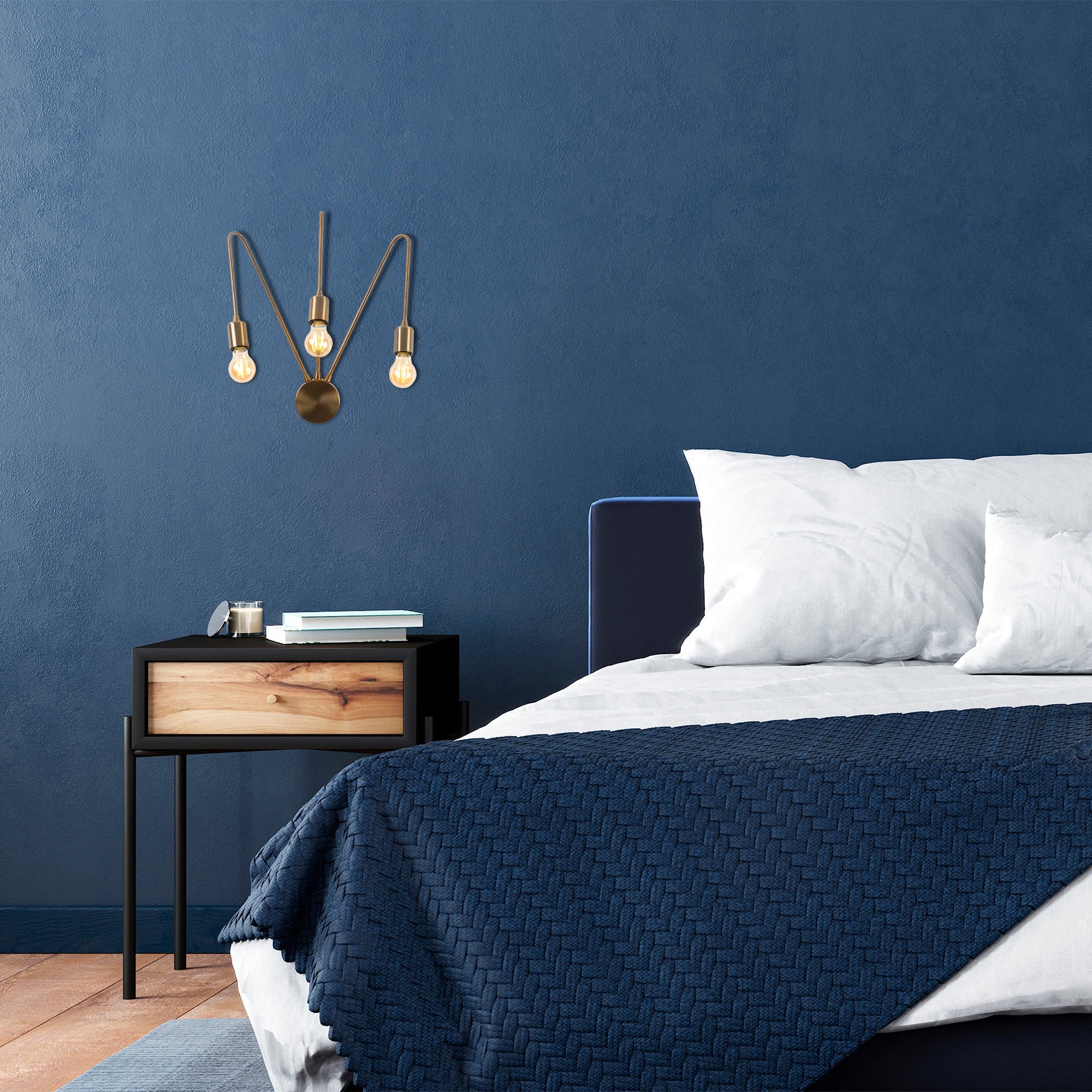 Candeeiro de Parede Vintage Moderna, Corpo de Metal, 42 x 20 cm, Altura: 48 cm, 3 x E27 máx. 40 W, IP20 | Iluminação Elegante para Decoração de Casa e Escritório