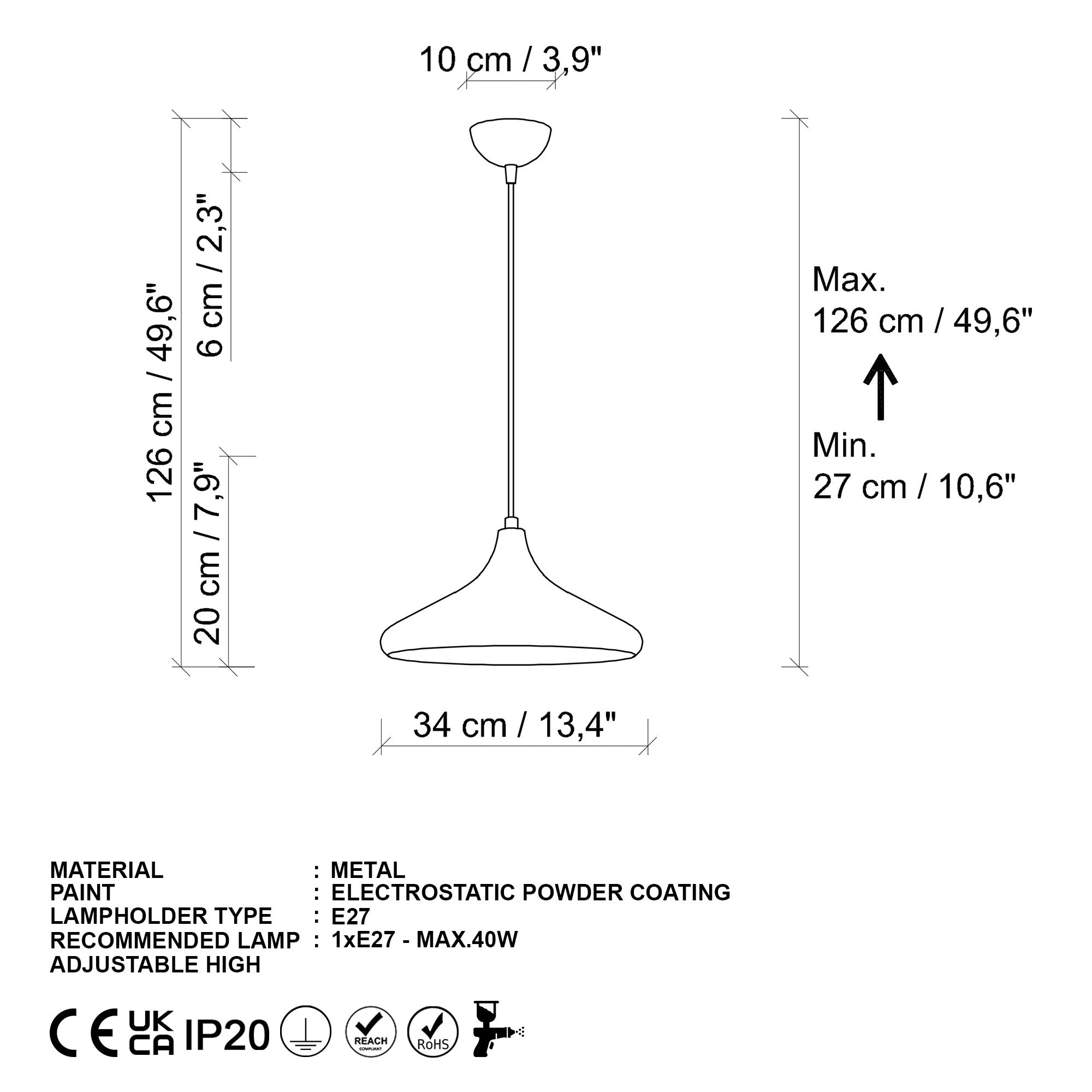 Candeeiro de Teto – 35 cm – Dourado – Metálico
