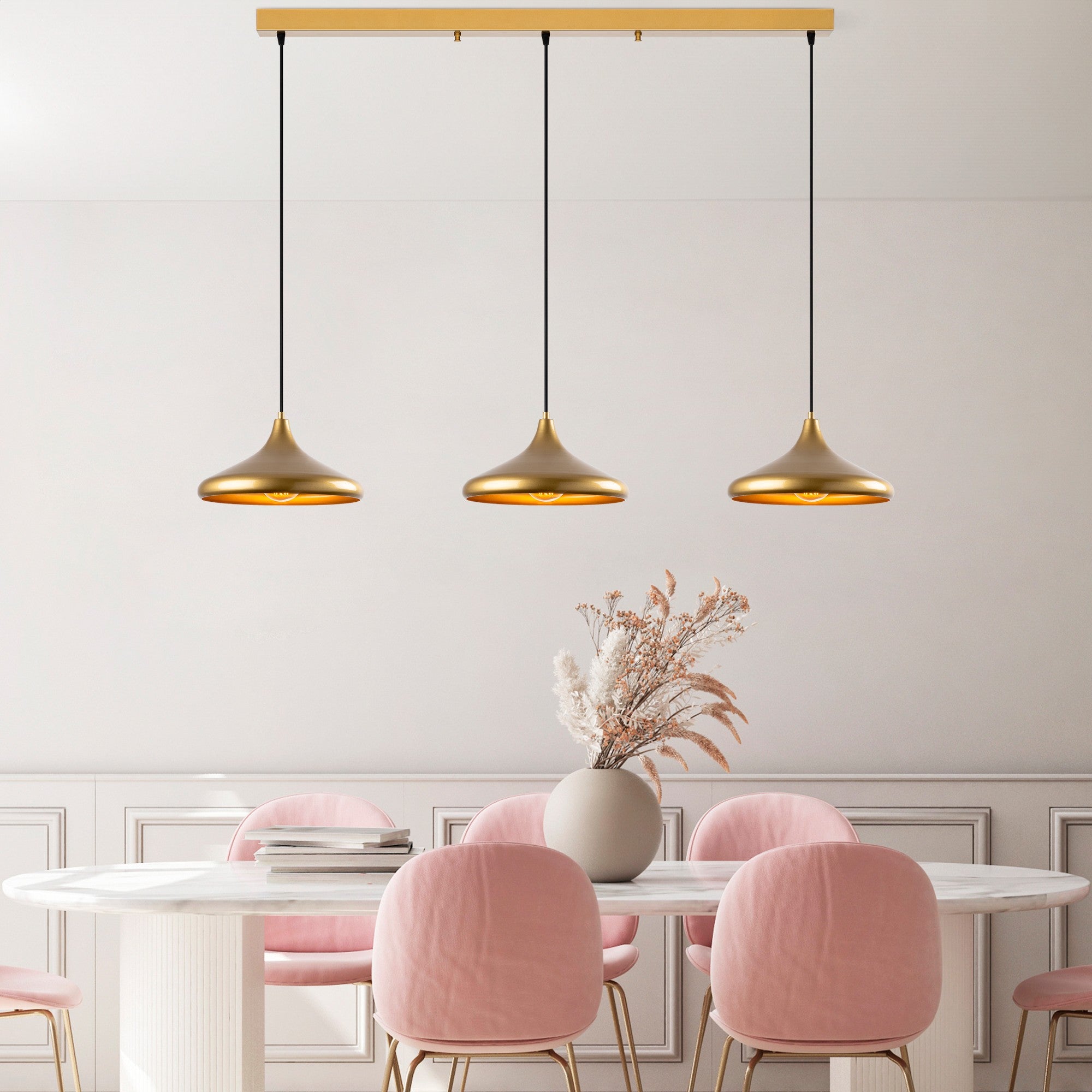 Candeeiro de Teto – 145 x 35 x 116 cm – Dourado – Metal