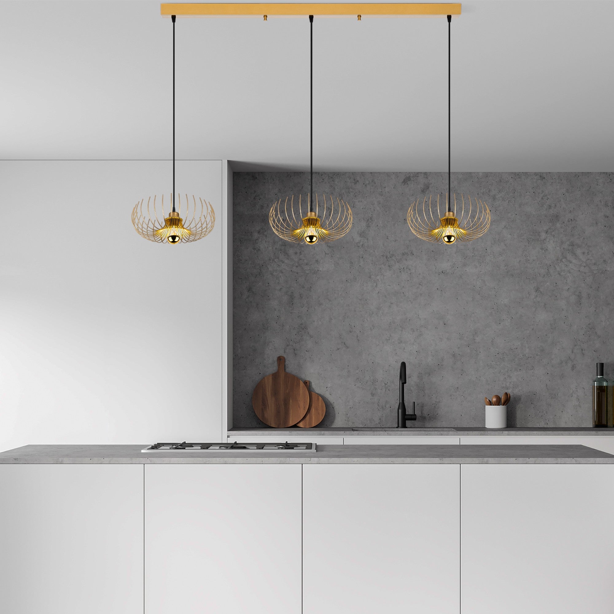 Candeeiro de Teto – 144 x 36 x 111 cm – Dourado – Metal