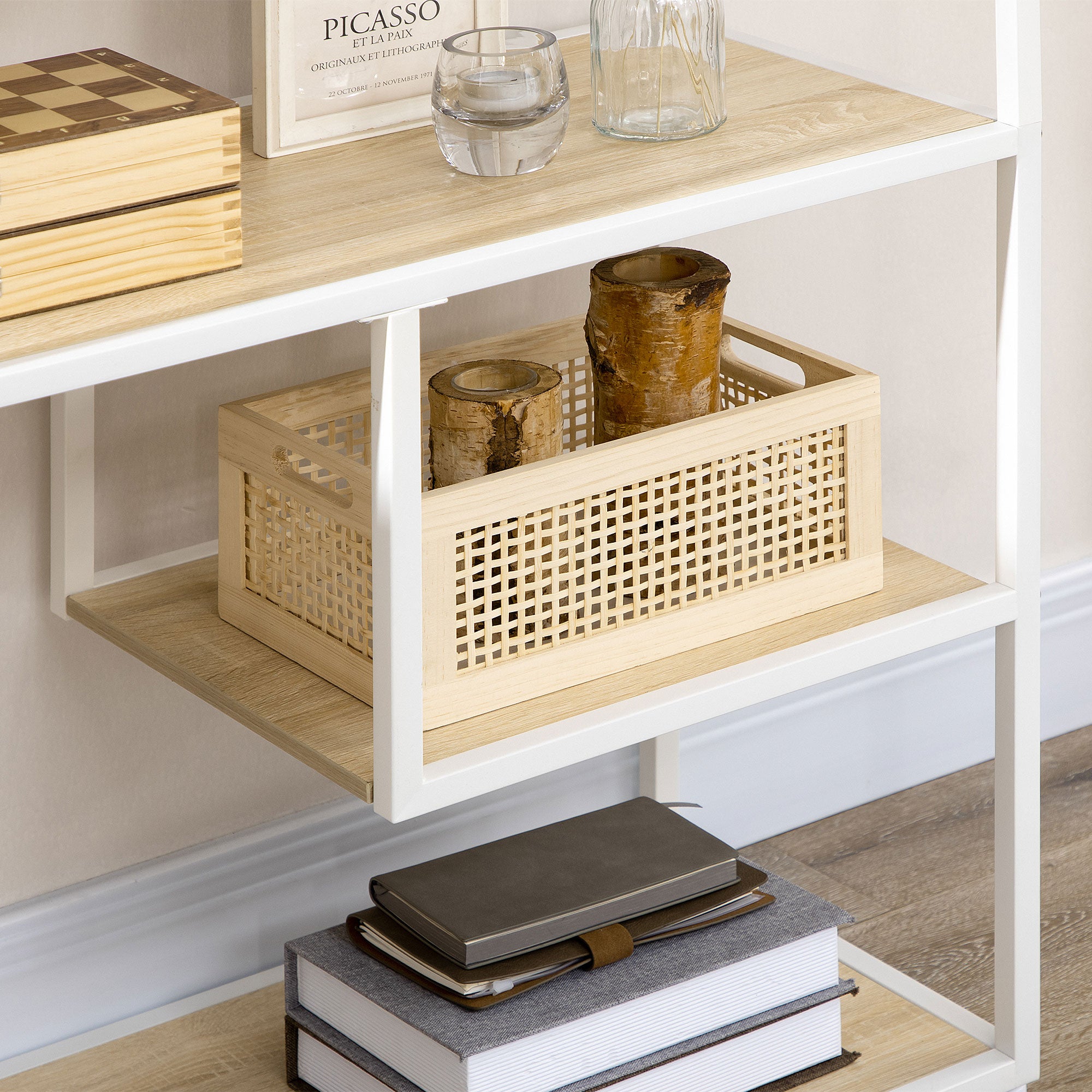 Estante de Armazenamento – 83x34x180cm – Carvalho e Branco – Aglomerado e Aço