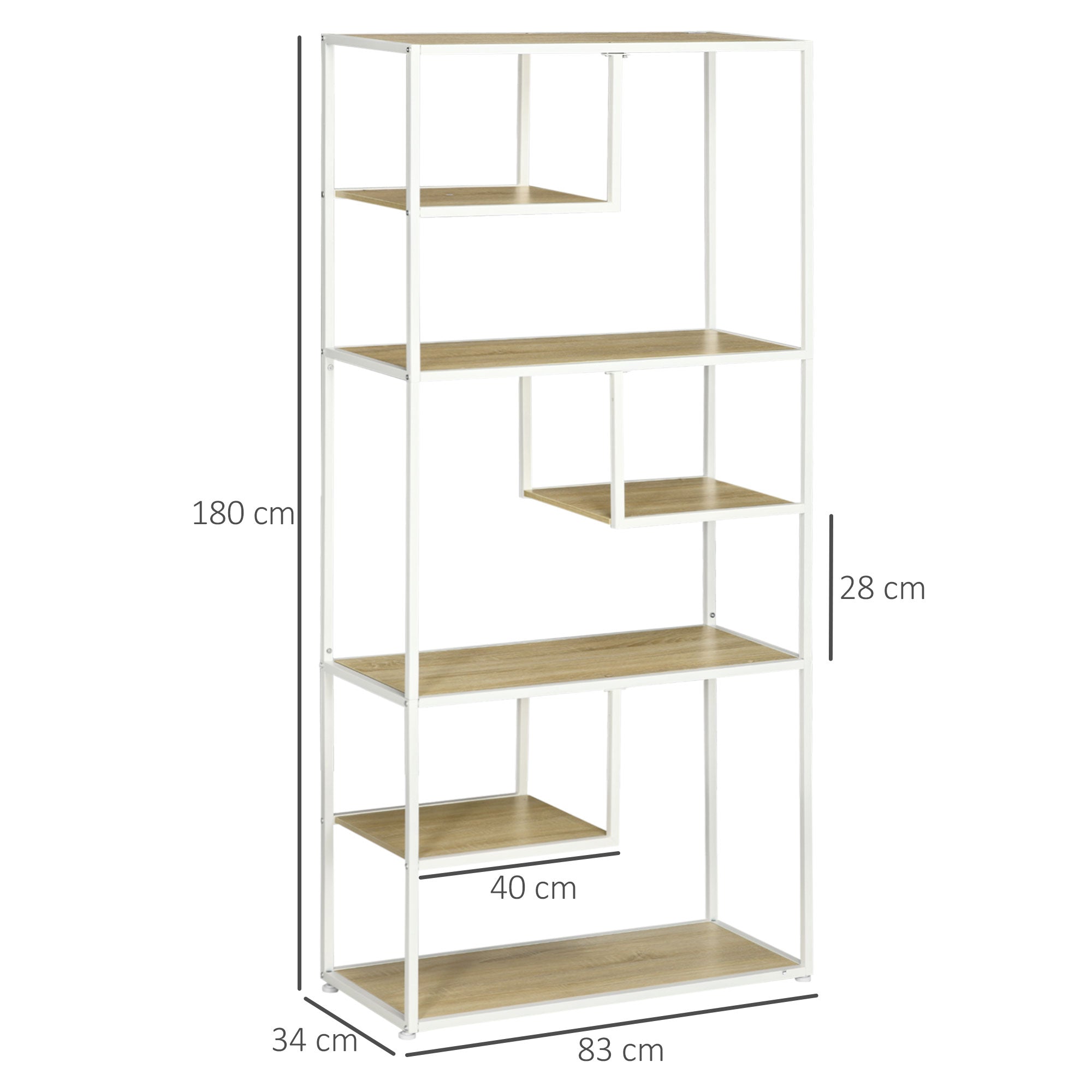 Estante de Armazenamento – 83x34x180cm – Carvalho e Branco – Aglomerado e Aço