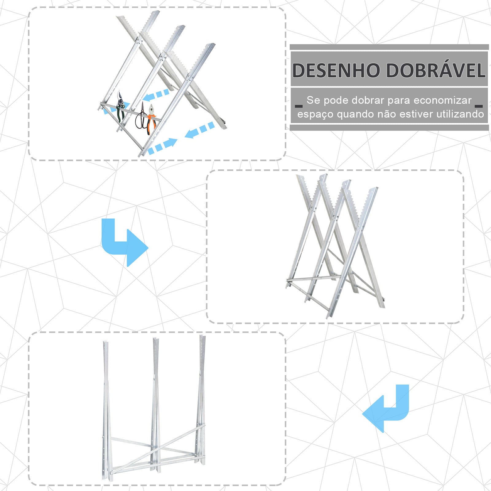 Cavalete para Serrar Dobrável Prata 83x83x79 cm