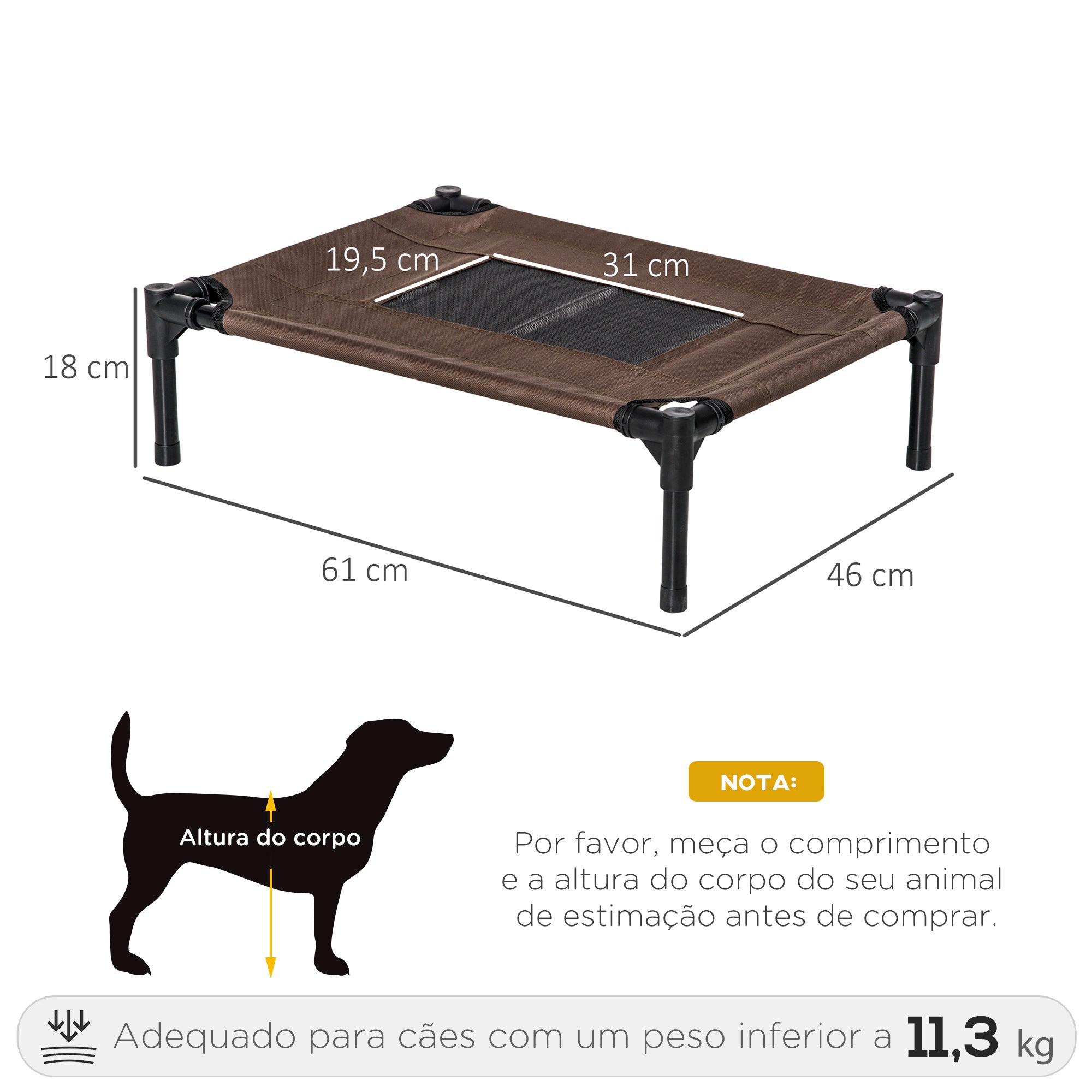 Cama Elevada para Animais de Estimação – 64x46x18cm – Marrom – Metal