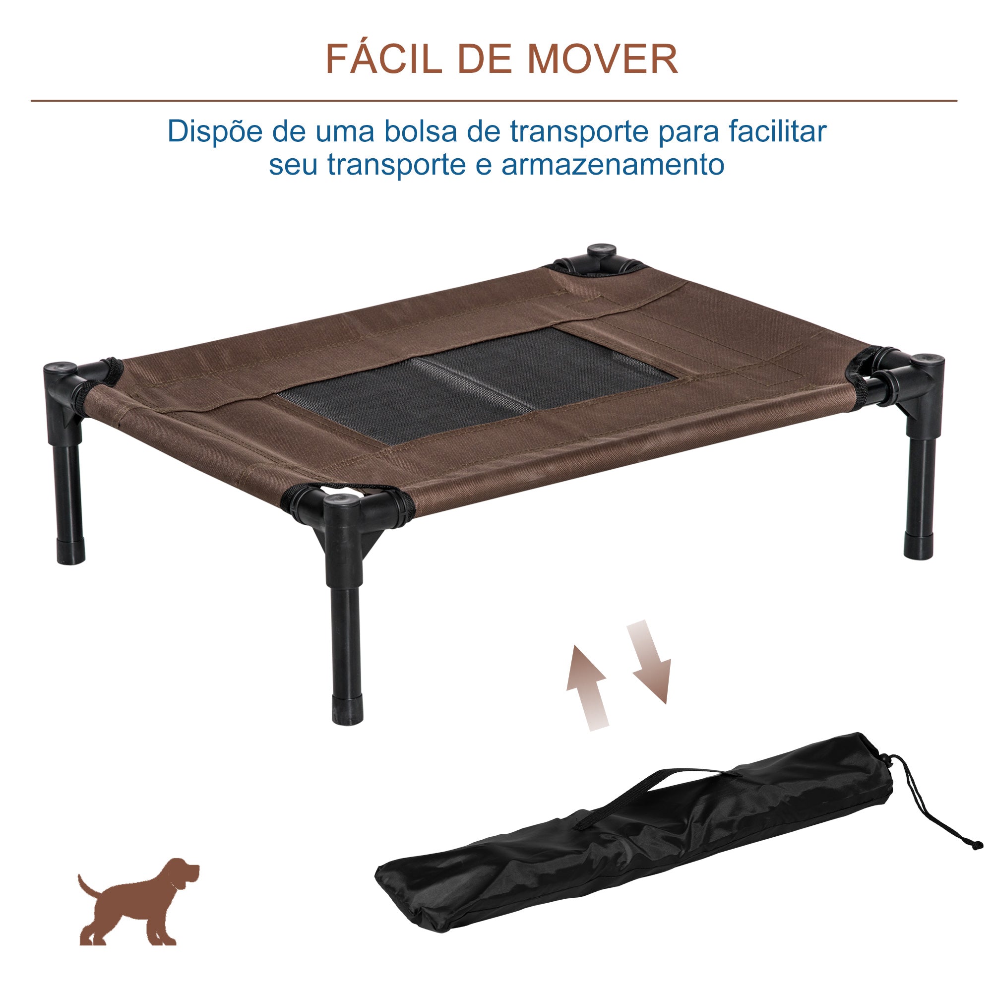 Cama Elevada para Animais de Estimação – 64x46x18cm – Marrom – Metal