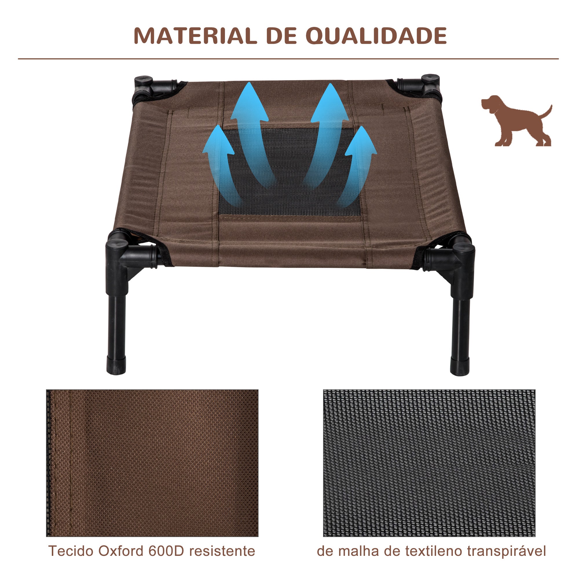 Cama Elevada para Animais de Estimação – 64x46x18cm – Marrom – Metal