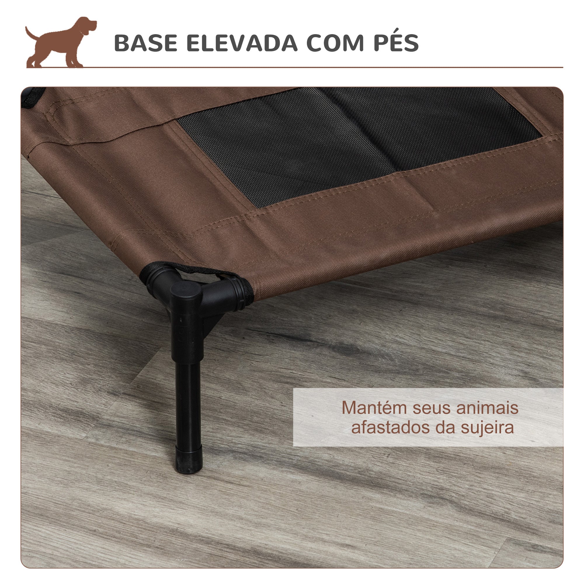 Cama Elevada para Animais de Estimação – 64x46x18cm – Marrom – Metal