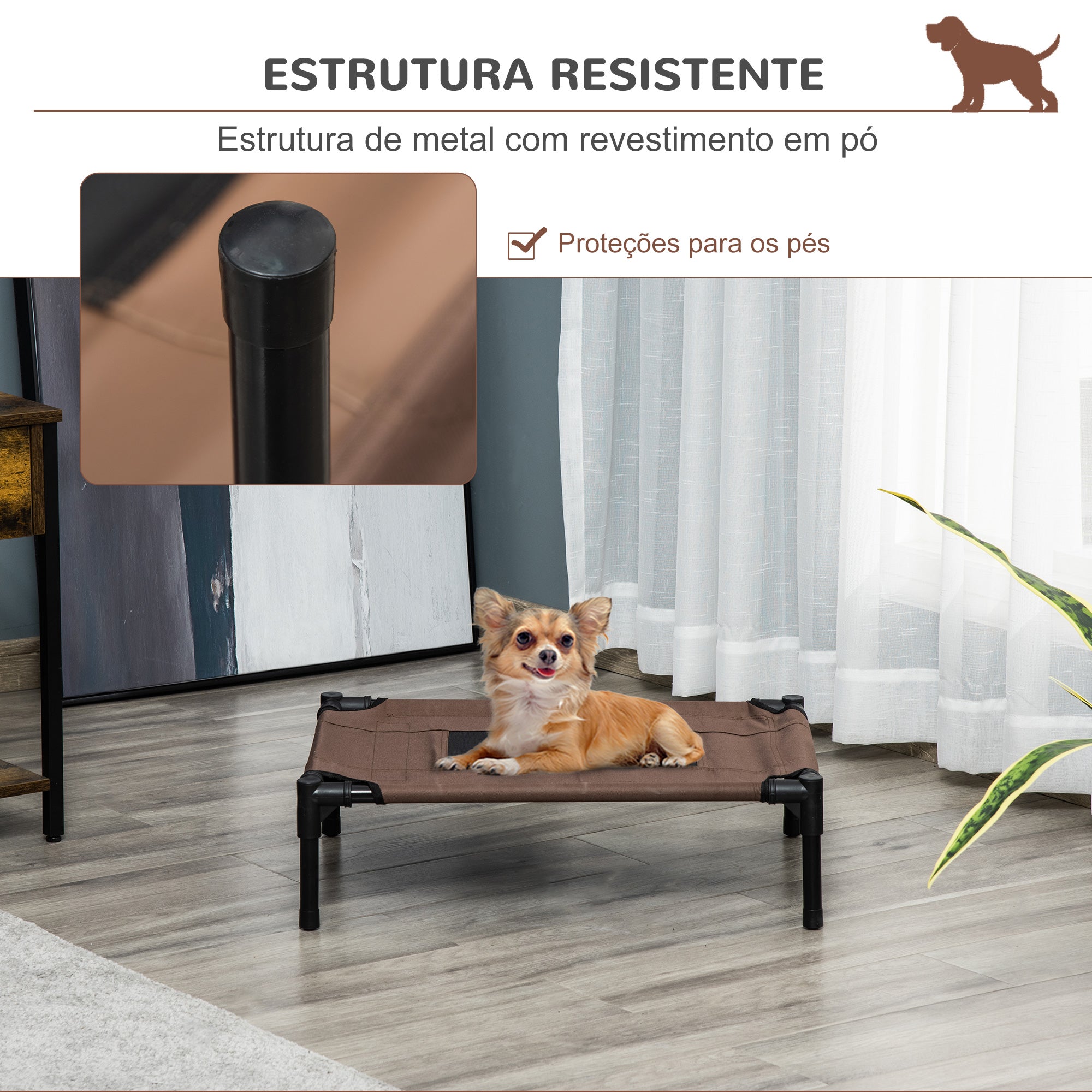 Cama Elevada para Animais de Estimação – 64x46x18cm – Marrom – Metal