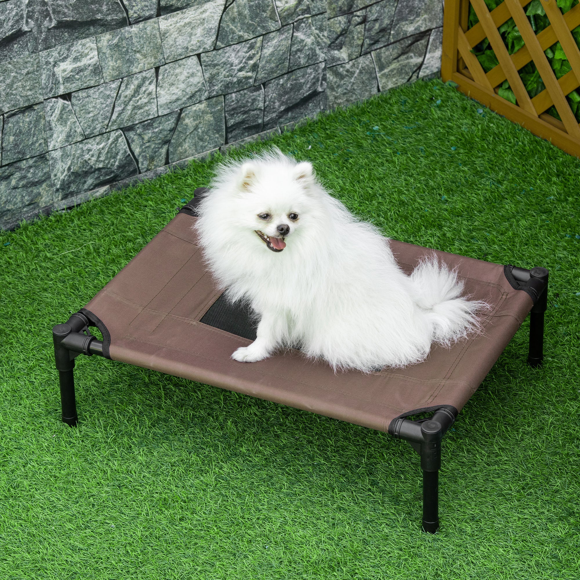 Cama Elevada para Animais de Estimação – 64x46x18cm – Marrom – Metal