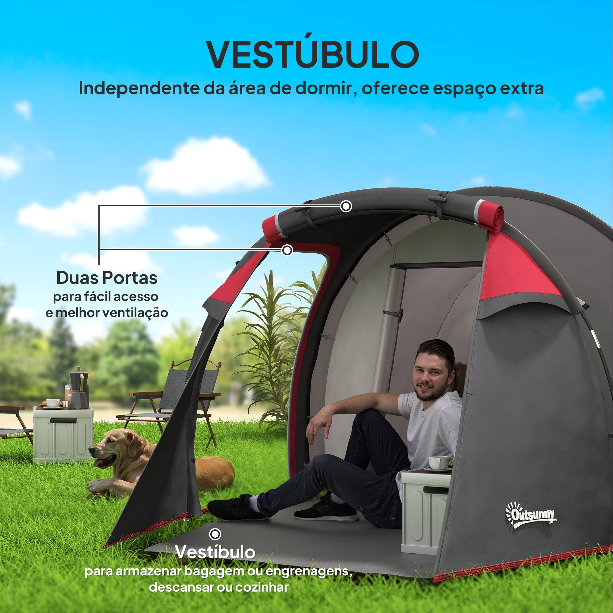 Tenda de Campismo – 426x206x154 cm – Cinza Escuro – Poliéster