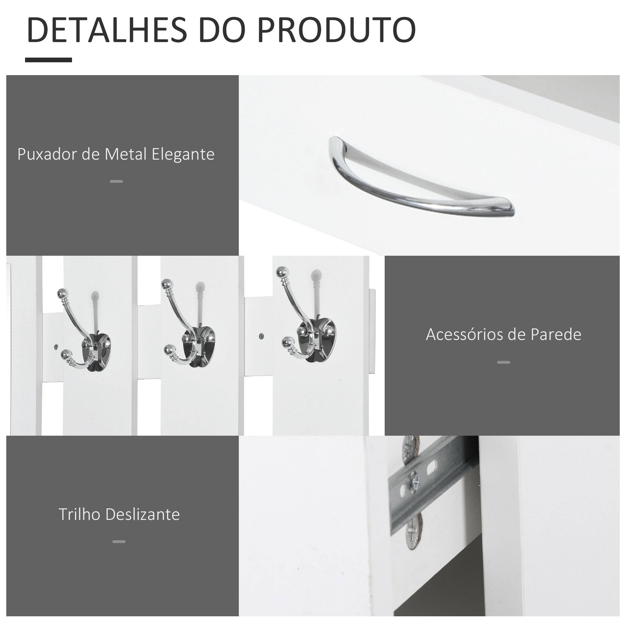 Móvel Cabide de Entrada 3 em 1 Branco 90x10x102 cm
