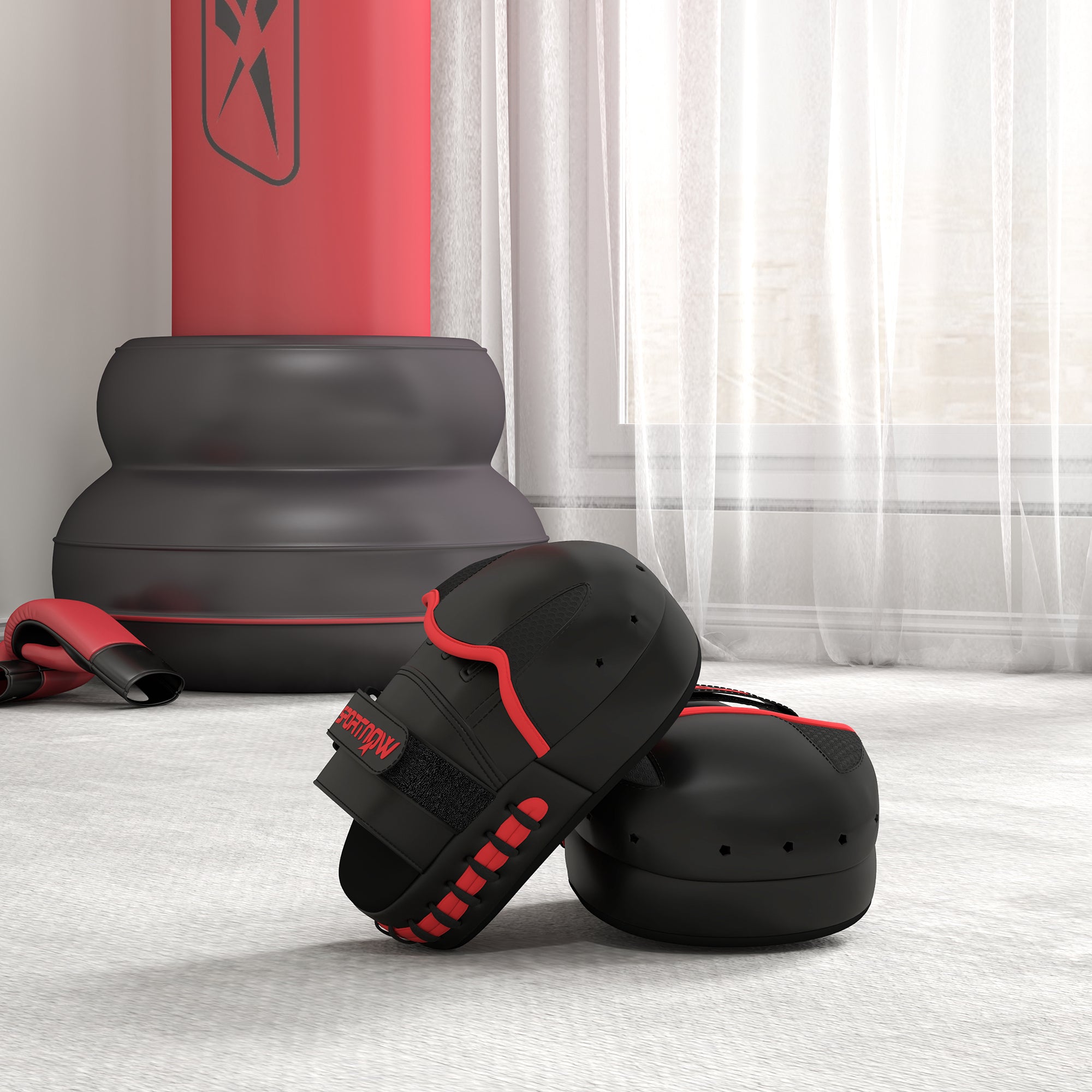 Plastrons de Boxe – 24x19x4 cm – Preto – PU, espuma EVA, nylon e PP