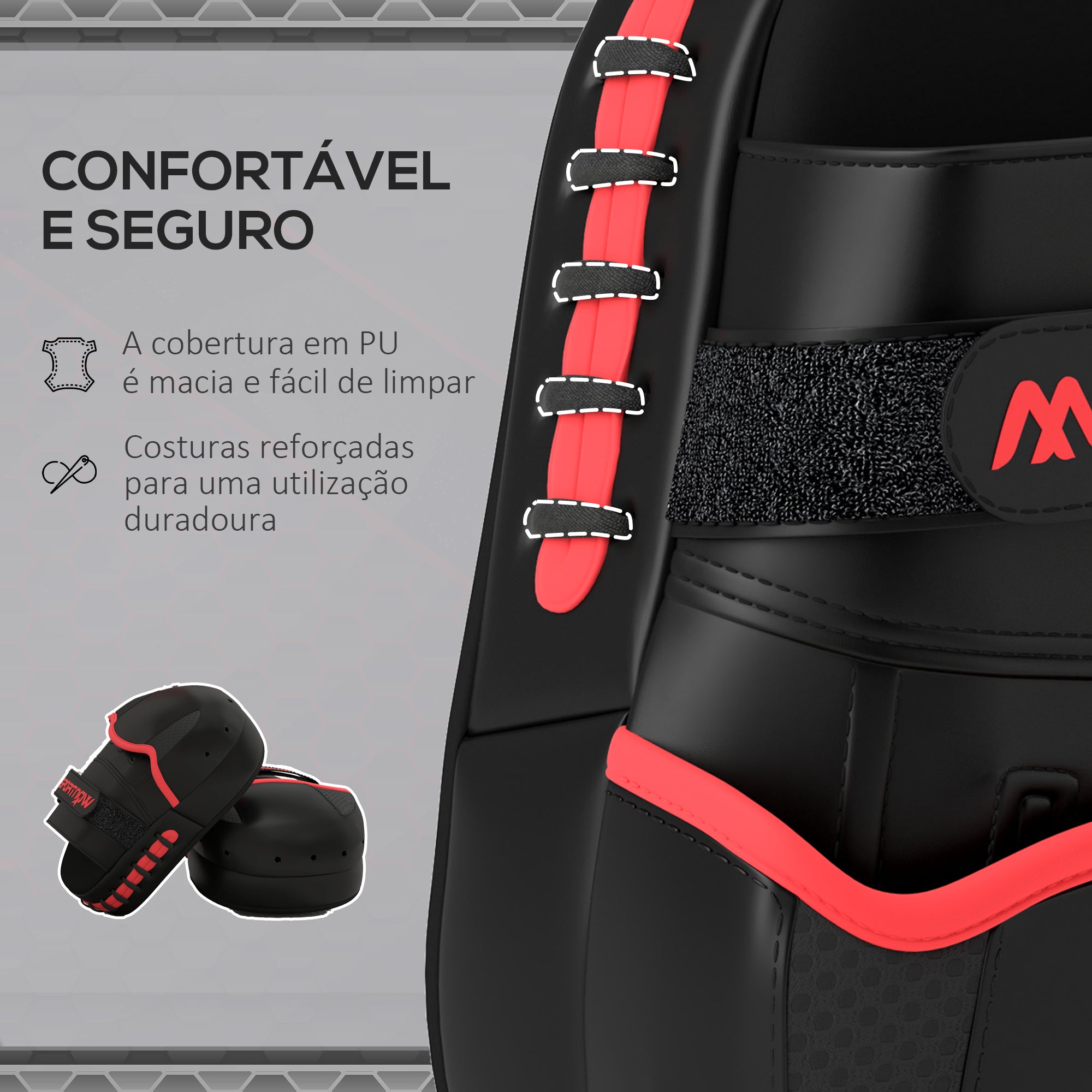 Plastrons de Boxe – 24x19x4 cm – Preto – PU, espuma EVA, nylon e PP