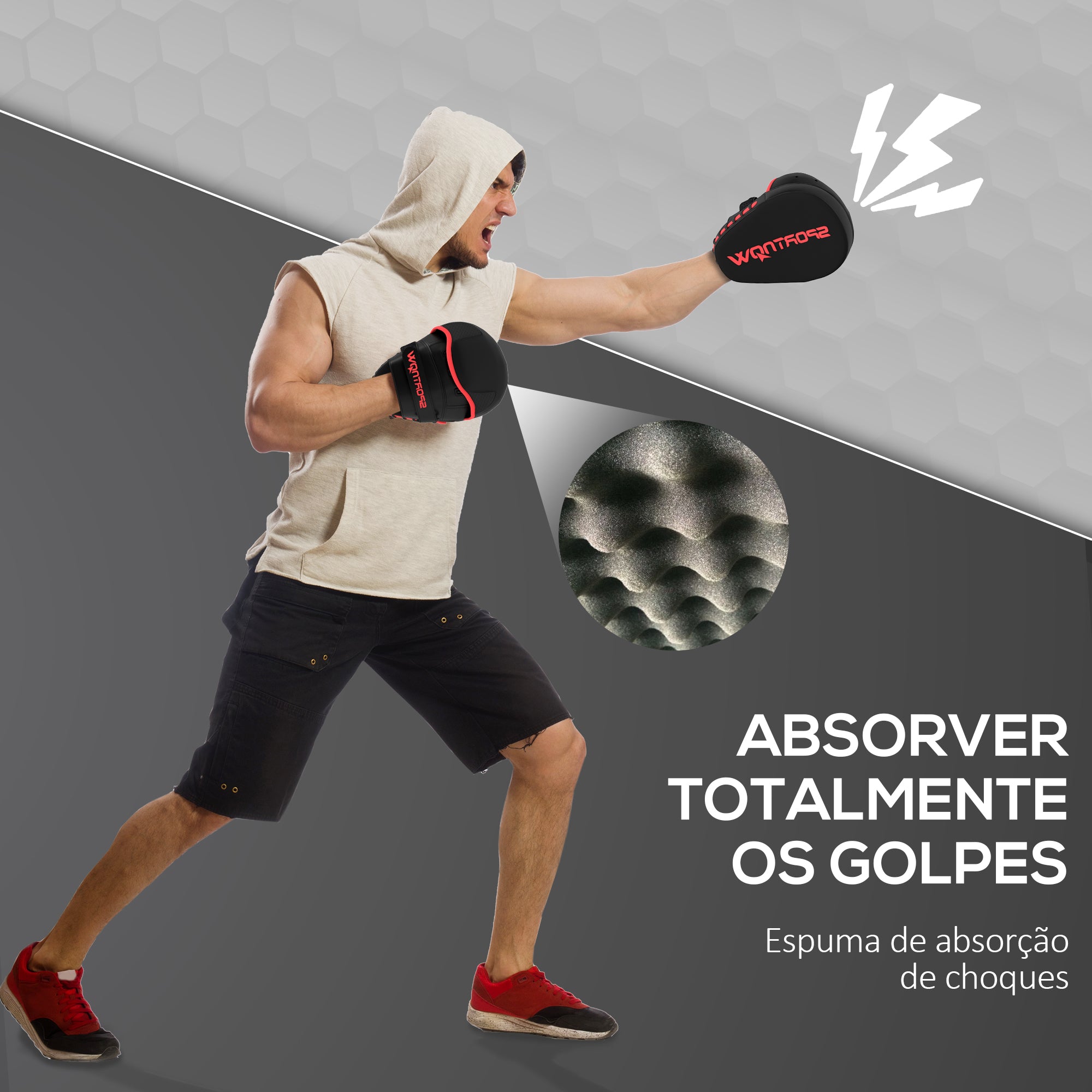 Plastrons de Boxe – 24x19x4 cm – Preto – PU, espuma EVA, nylon e PP
