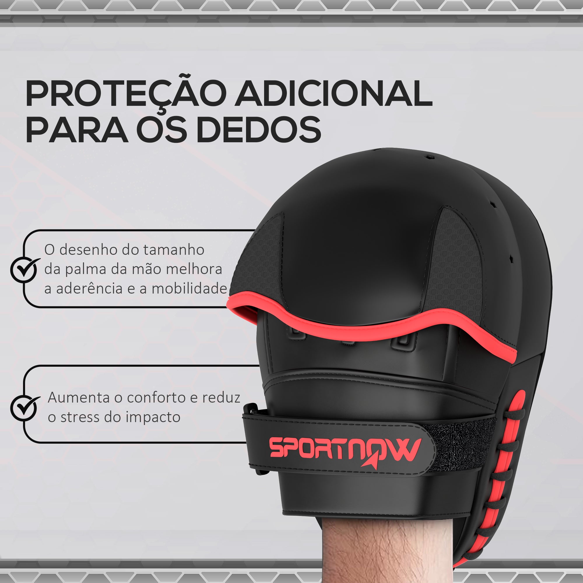 Plastrons de Boxe – 24x19x4 cm – Preto – PU, espuma EVA, nylon e PP