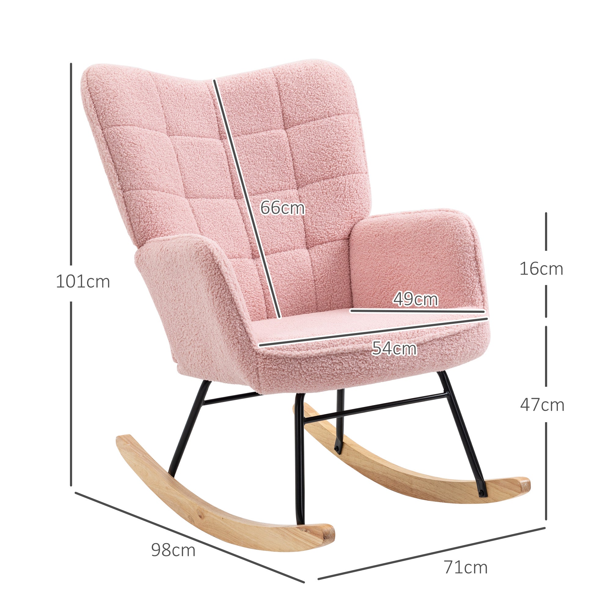 Poltrona Baloiço em Borrego Rosa – 71x92x101 cm – Poliéster, Madeira de Faia, Aço e Espuma