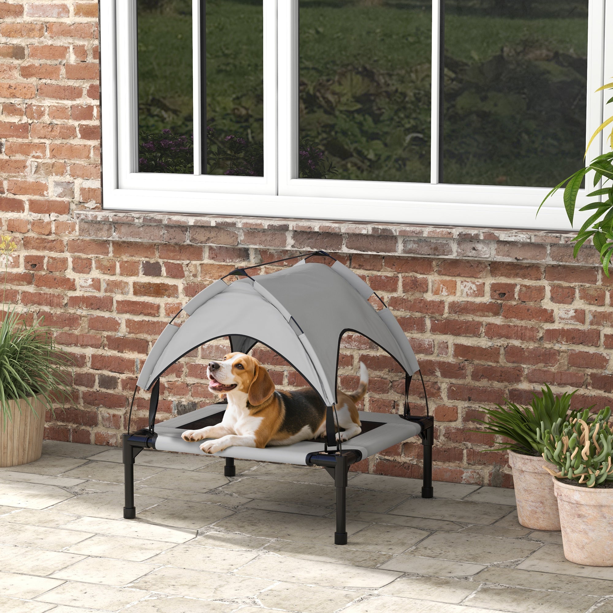 Cama Elevada para Cães Médios 76x61x69,5 cm - Cinza Claro