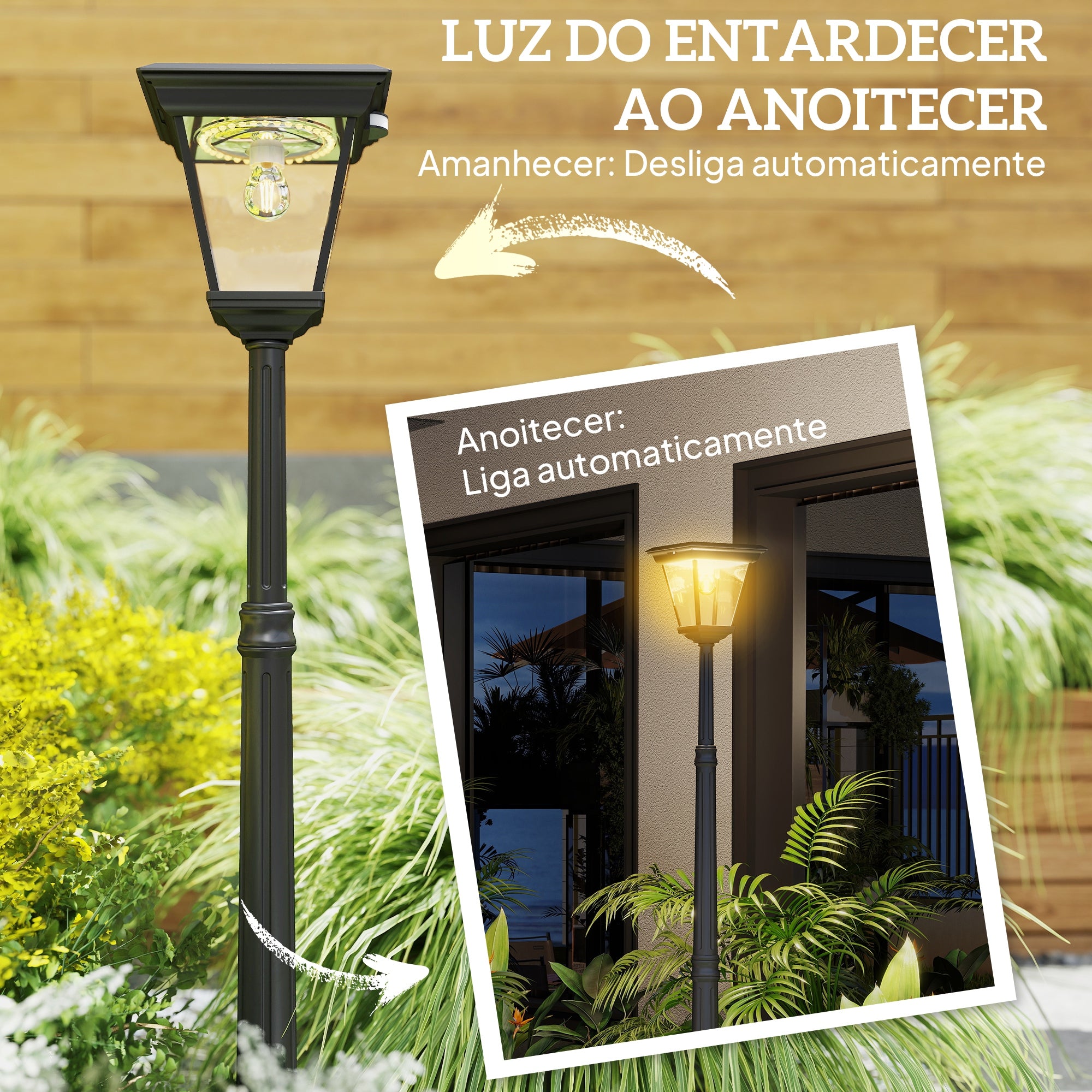 Candeeiro Solar para Exterior 26x24x220 cm - Cor Preto
