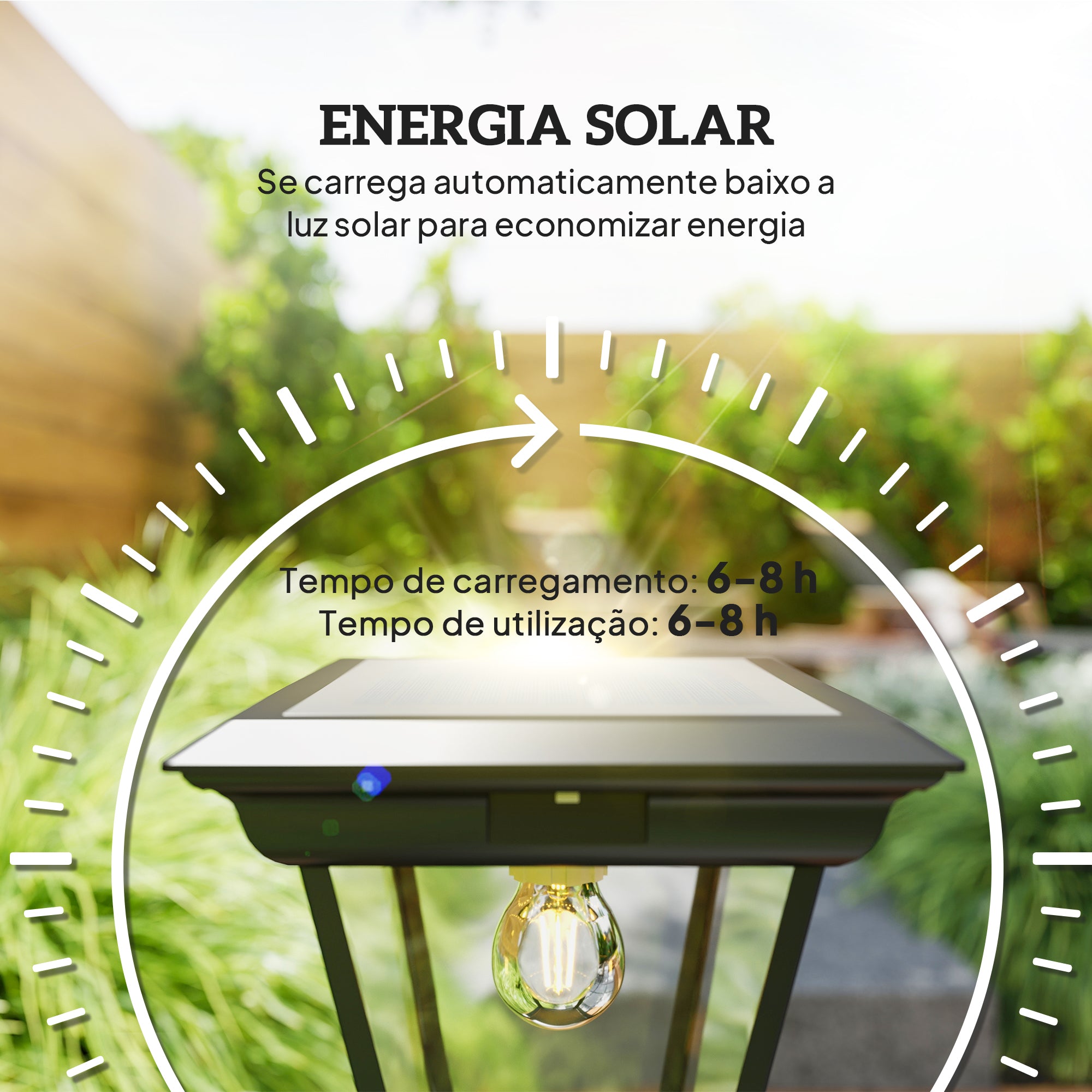 Candeeiro Solar para Exterior 26x24x220 cm - Cor Preto
