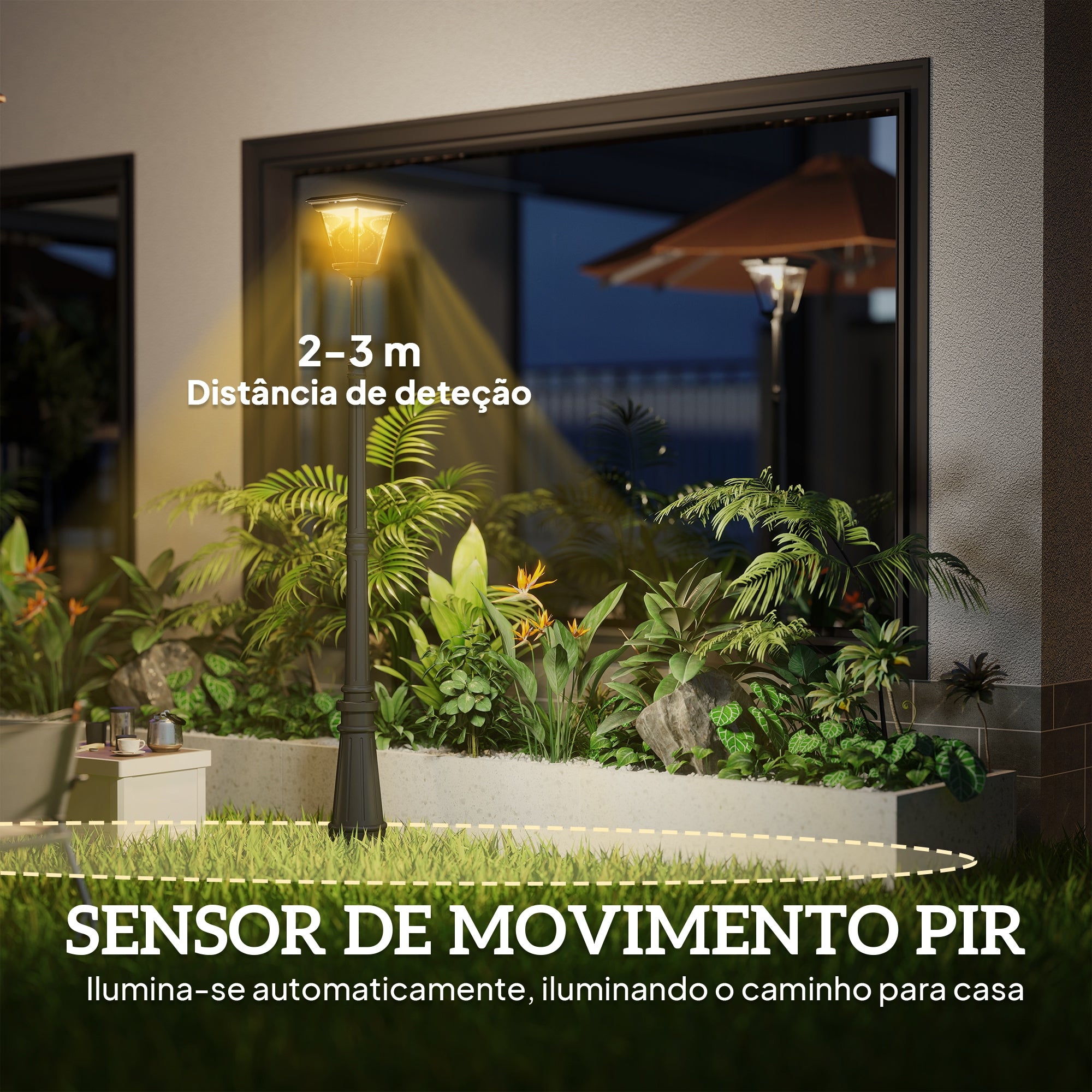 Candeeiro Solar para Exterior 26x24x220 cm - Cor Preto
