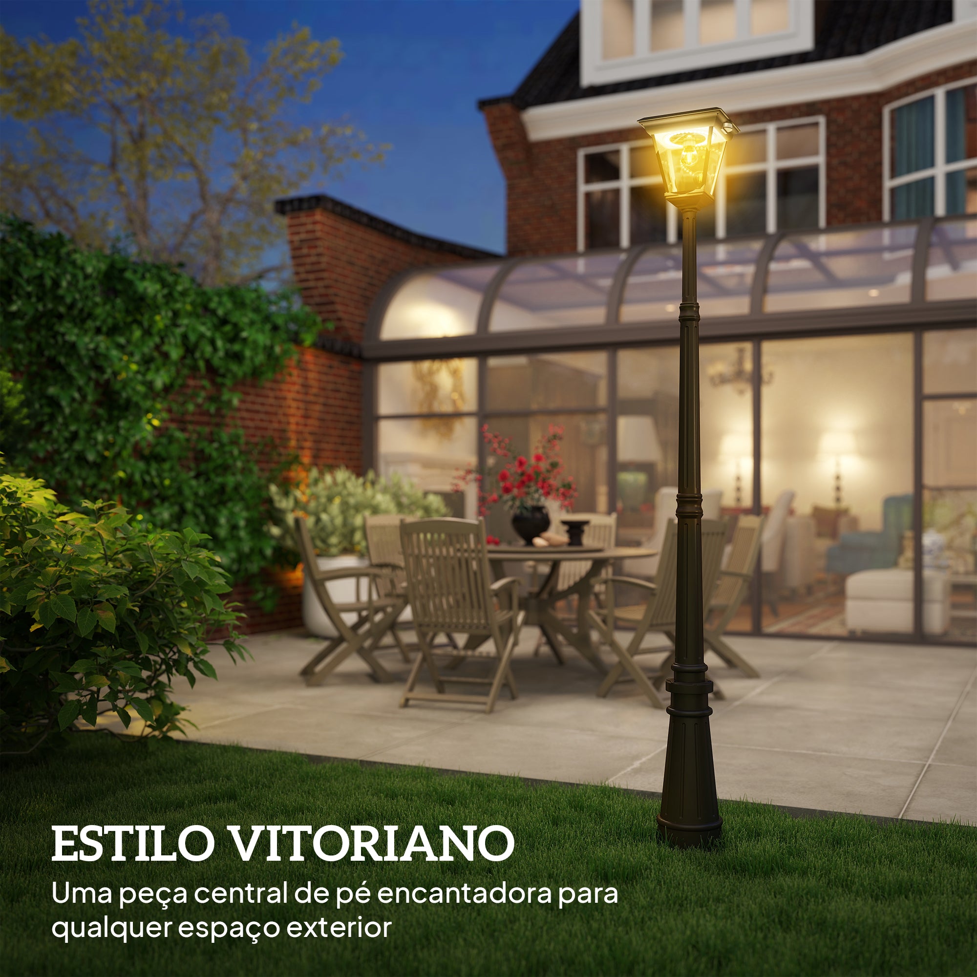 Candeeiro Solar para Exterior 26x24x220 cm - Cor Preto