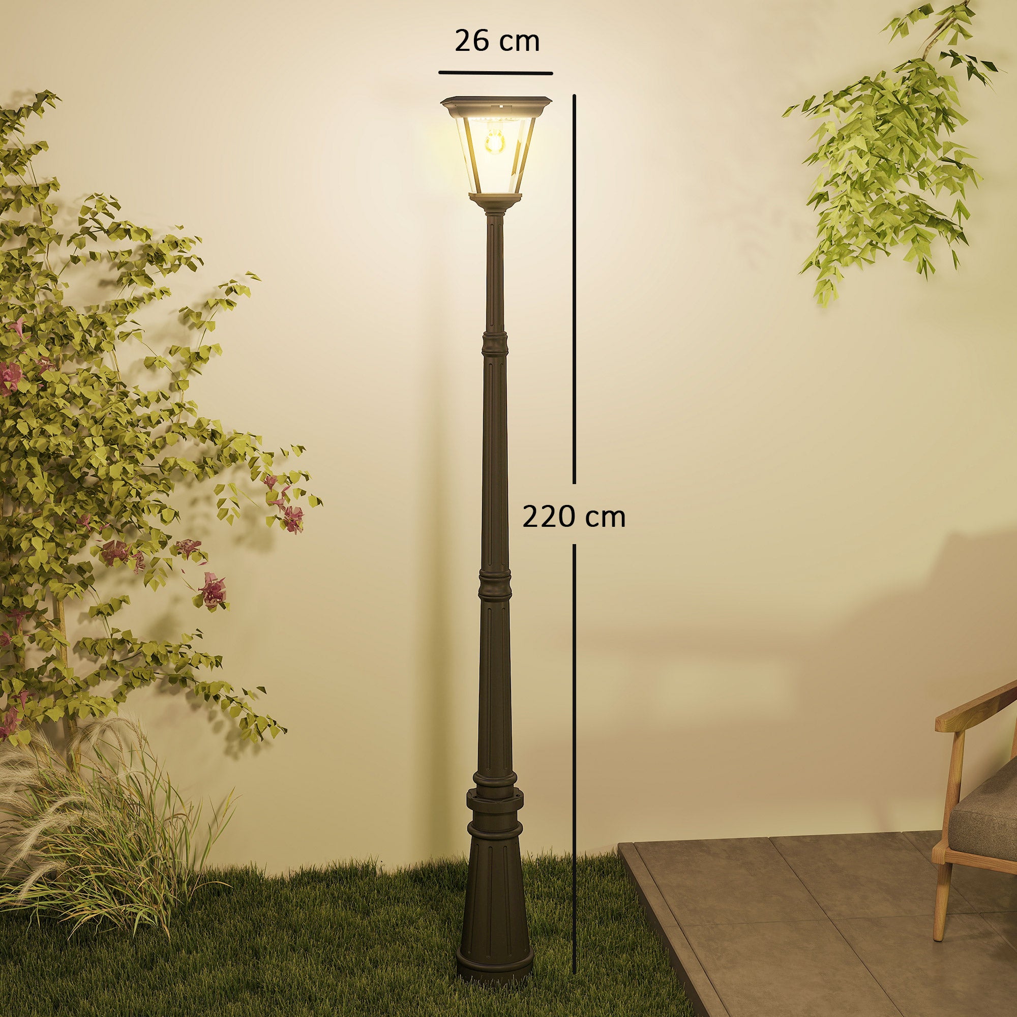 Candeeiro Solar para Exterior 26x24x220 cm - Cor Preto