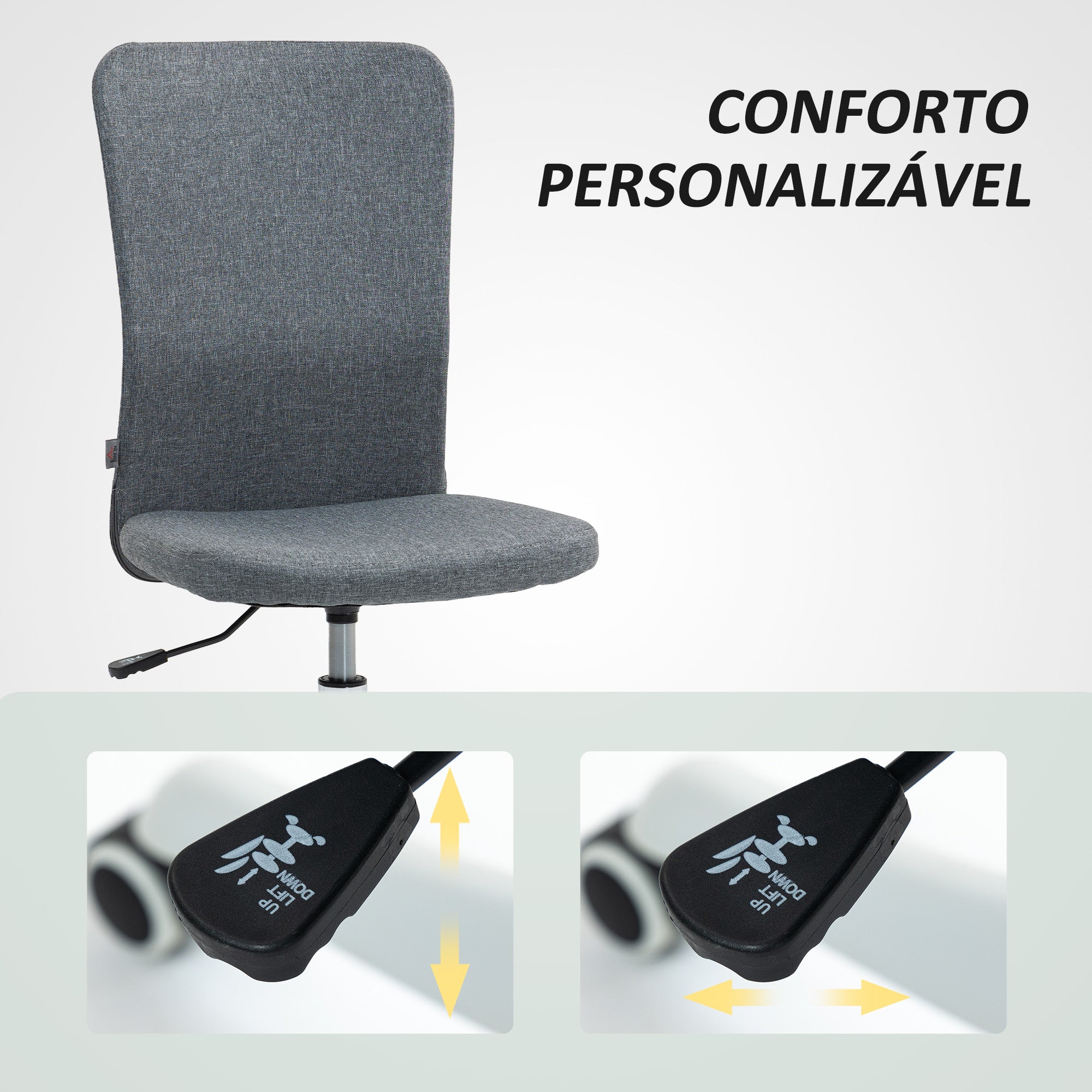 Cadeira de Escritório Linho Sintético Cinza 53x43x85-93 cm