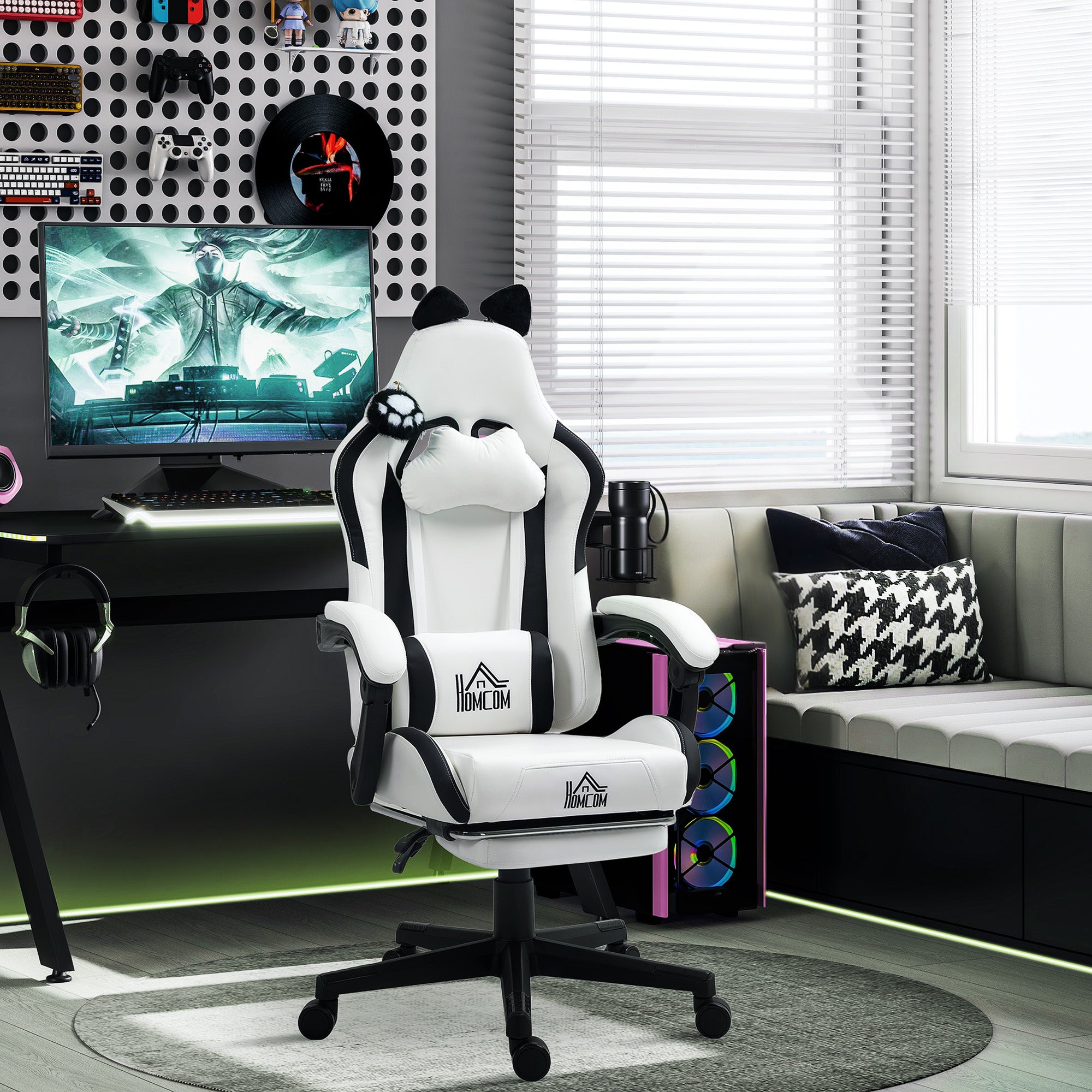 Cadeira Gaming com Orelhas - 65x62x116-124 cm - Branco