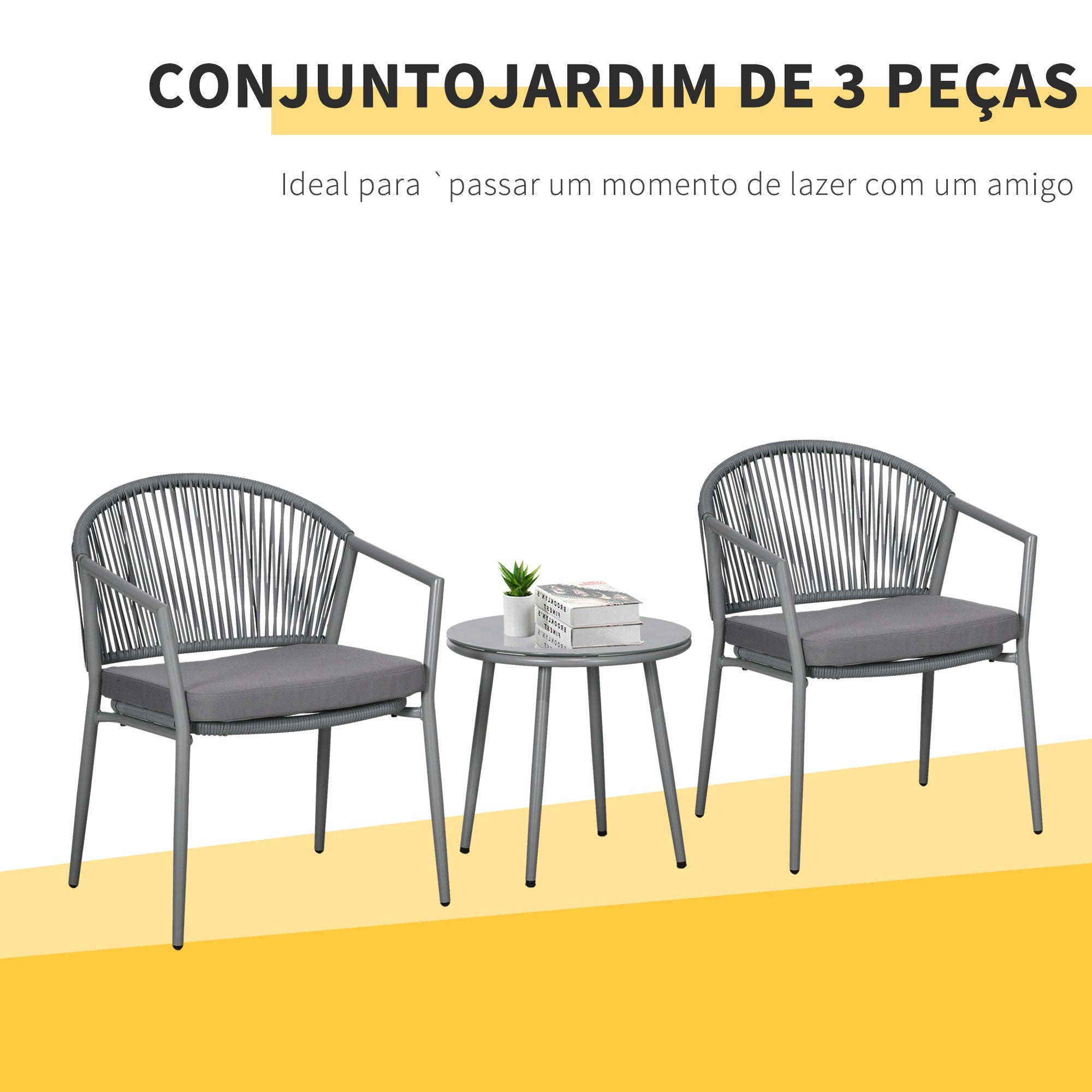 Conjunto de Jardim Exterior 3 Peças Cinzento 58x62x78 cm
