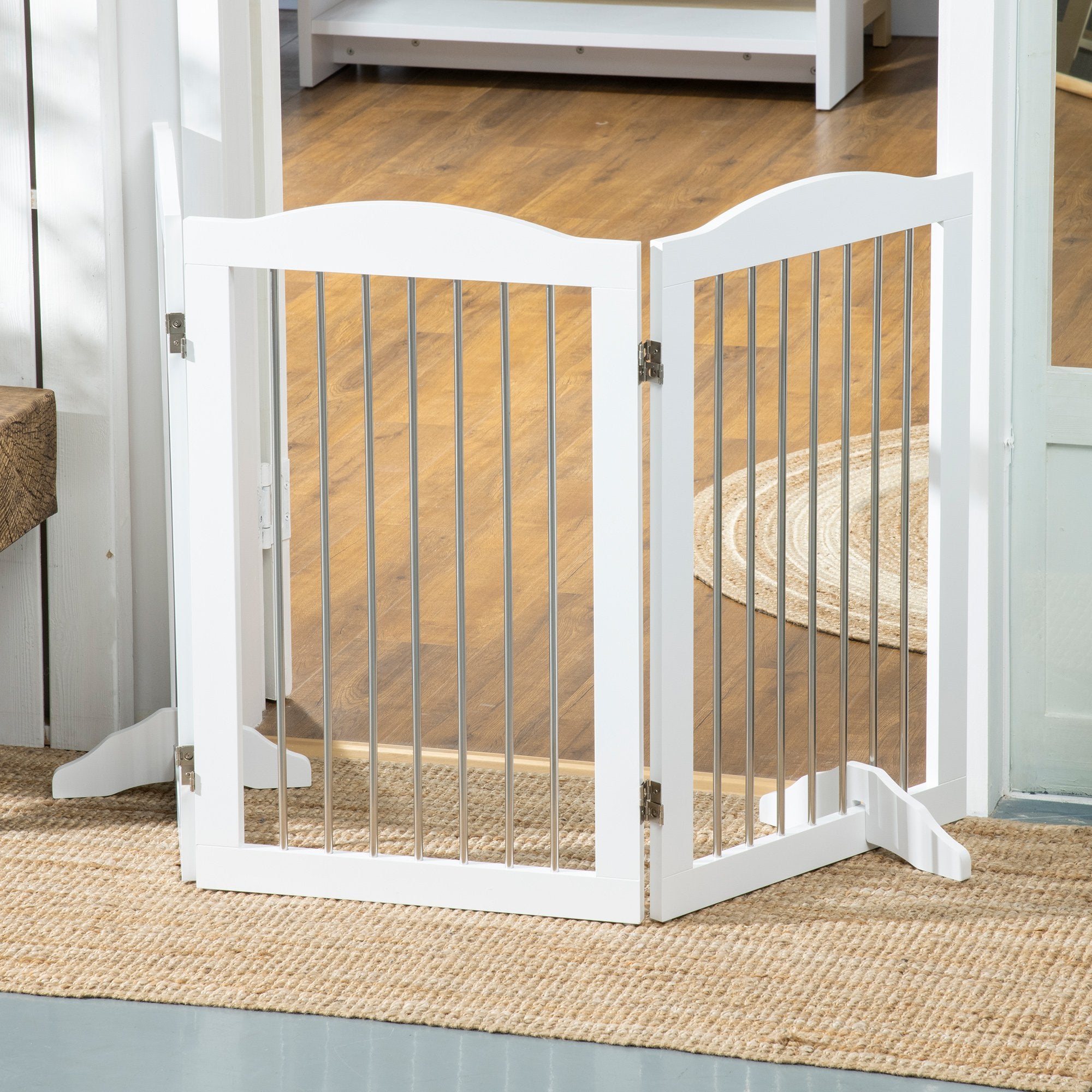 Barreira de Segurança para Cães – 154x30x80 cm – Branco – Madeira e Aço