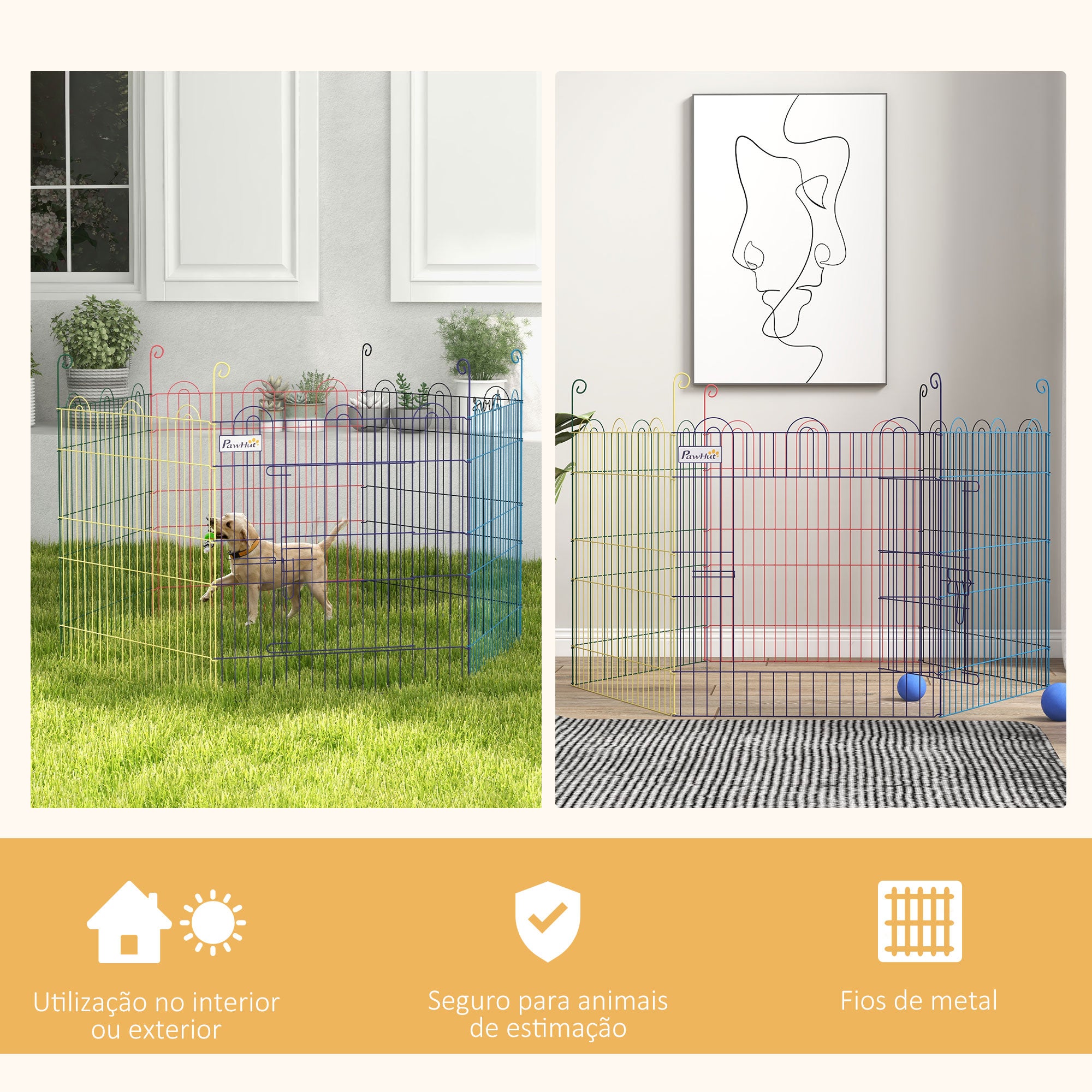 Parque para Animais de Estimação – Ø120x60 cm – Multicor – Metal