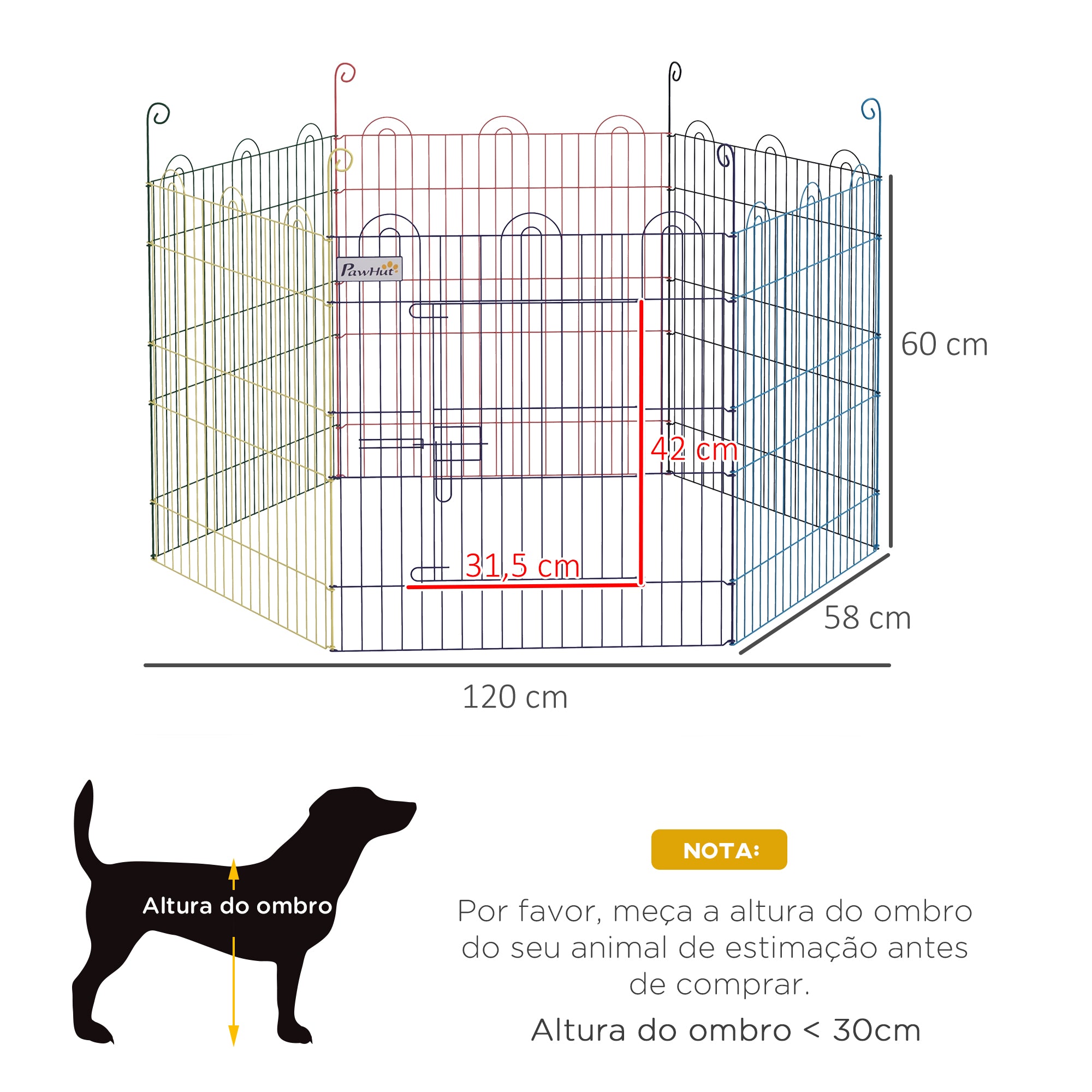 Parque para Animais de Estimação – Ø120x60 cm – Multicor – Metal